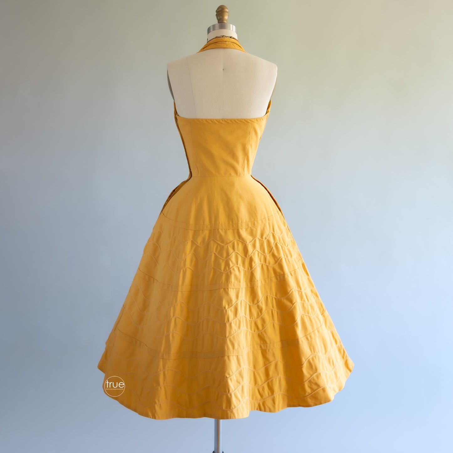 vintage 1950's dress ...quintessential PARADE New York golden maize trapunto halter dress