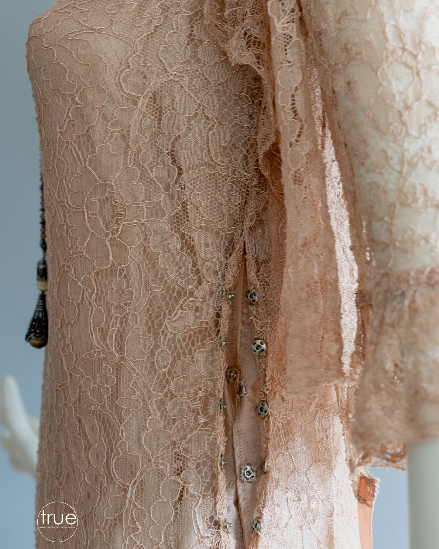 vintage 1920's - 1930's dress ...lovely nude/taupe-ish lace dress with silk flounced slip & jacket