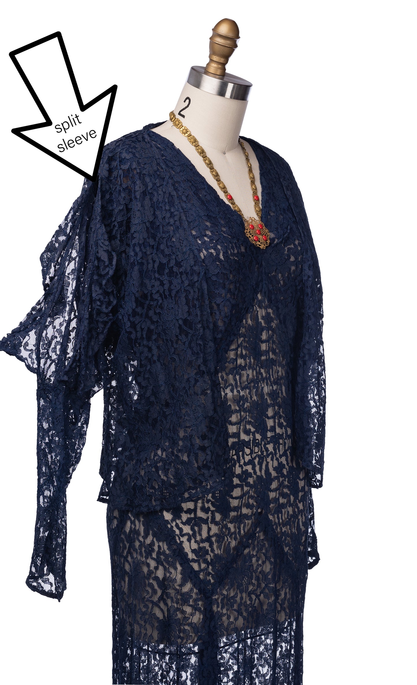 vintage 1930's dress ...gorgeous blue lace long dress with slip sleeve jacket