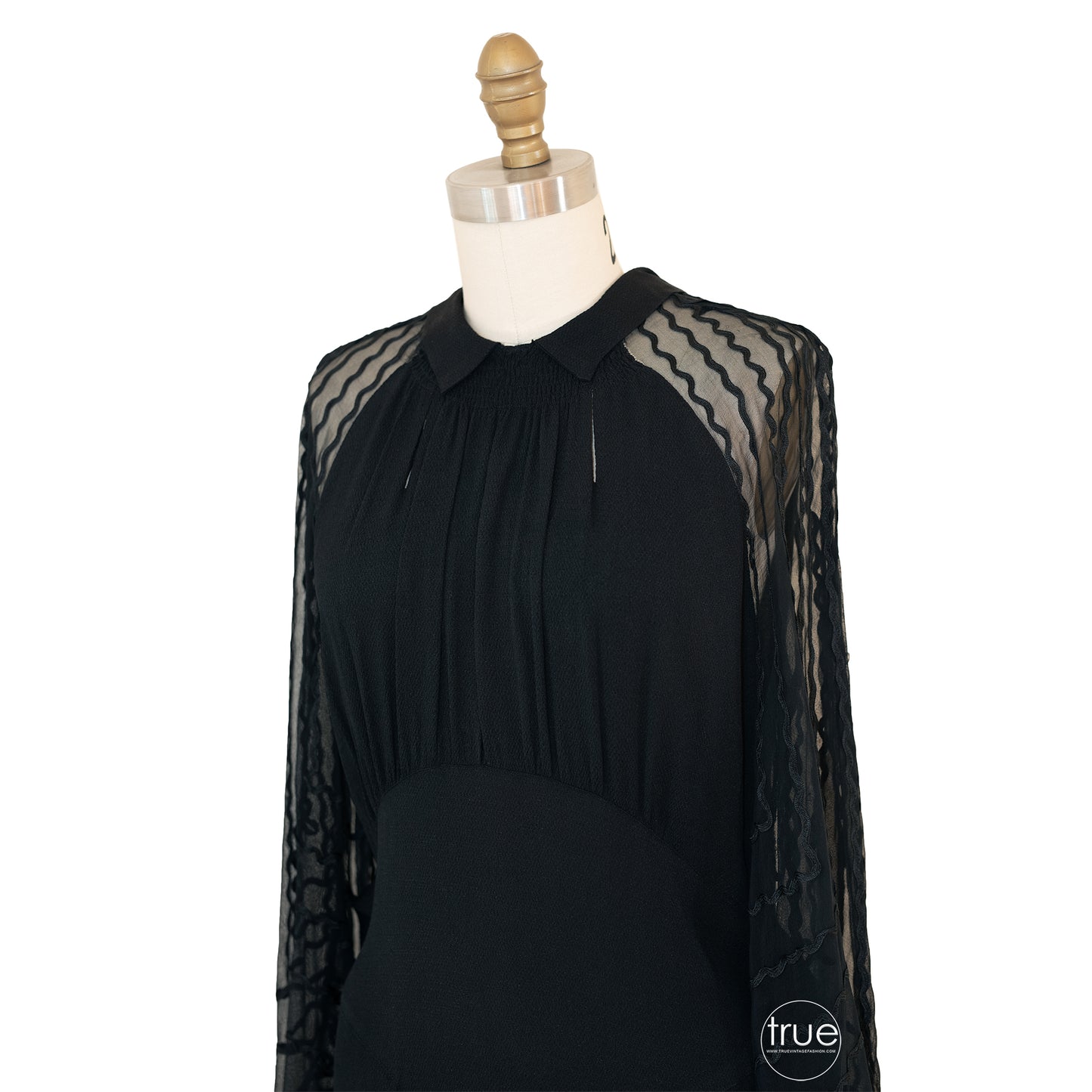 vintage 1930's dress ...designer Paul Sergeñt black crepe dress w/ flared sleeves