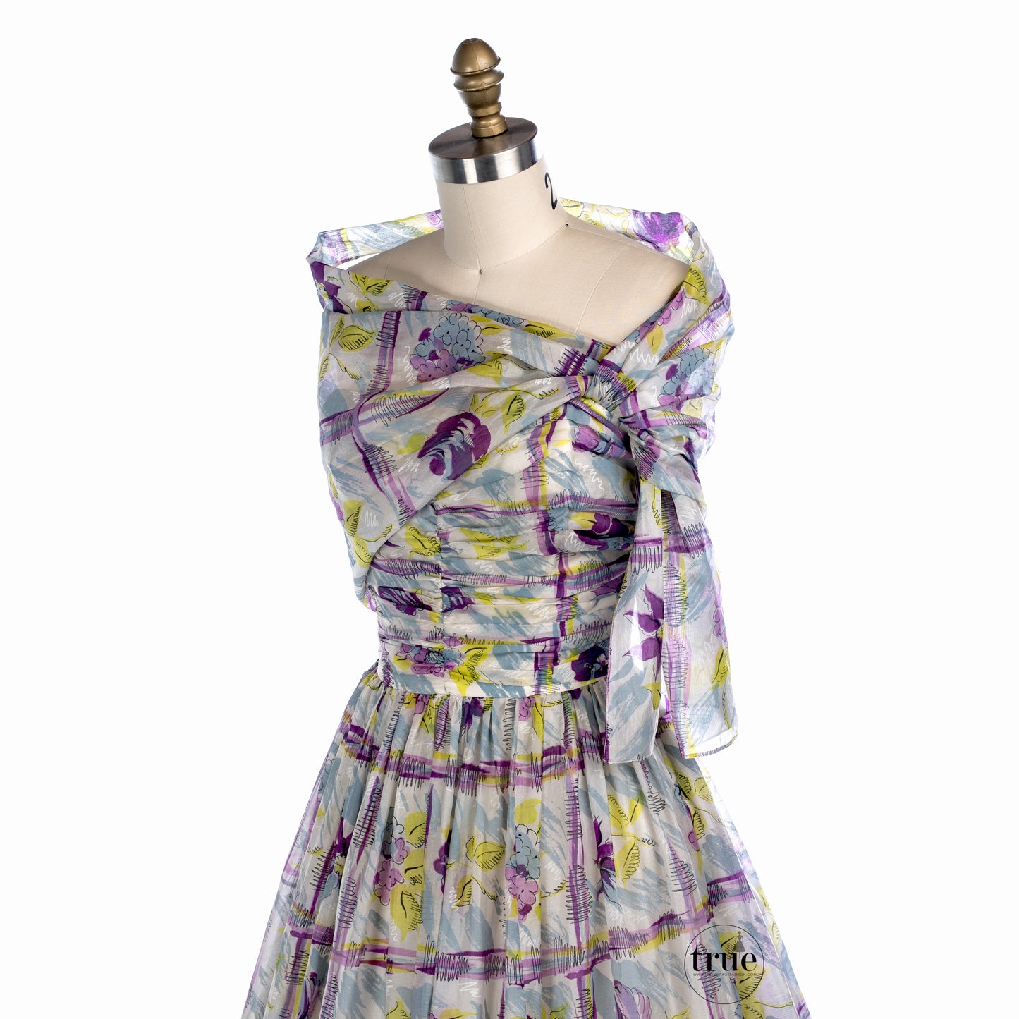 1940's watercolor floral dress with attached shawl