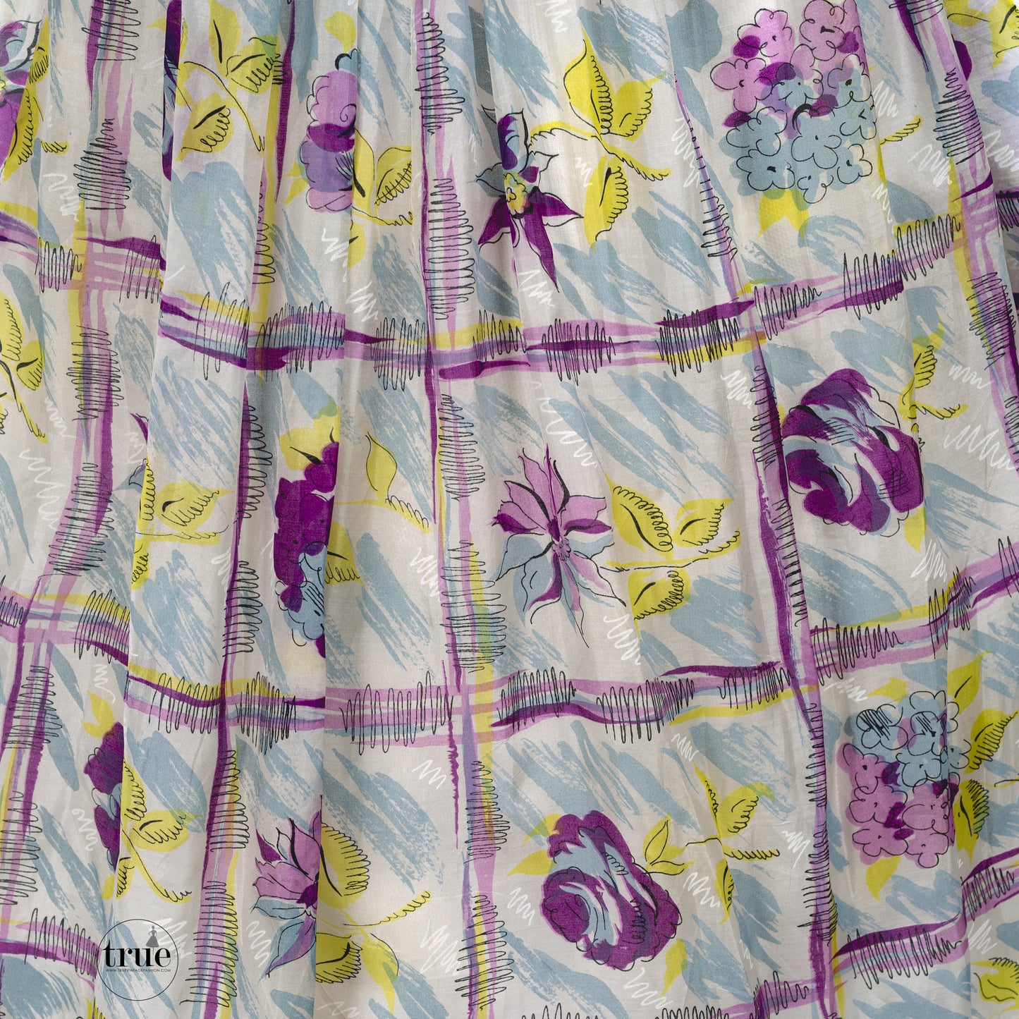 1940's watercolor floral dress with attached shawl