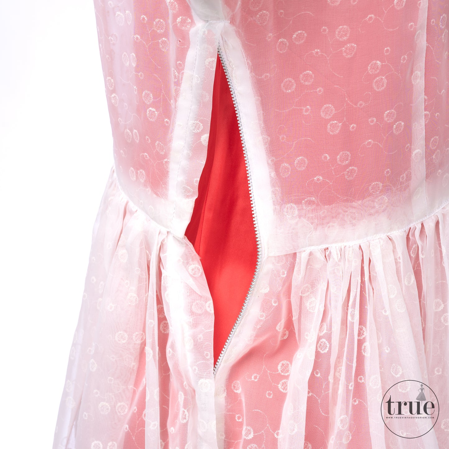 vintage 1940's dress ...wispy sheer white flocked floral dress