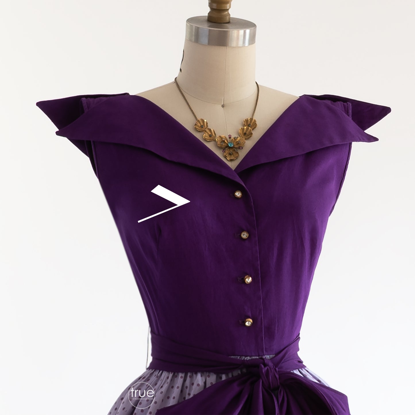 vintage 1940's dress ...purple violet double fin bodice with polka dot skirt