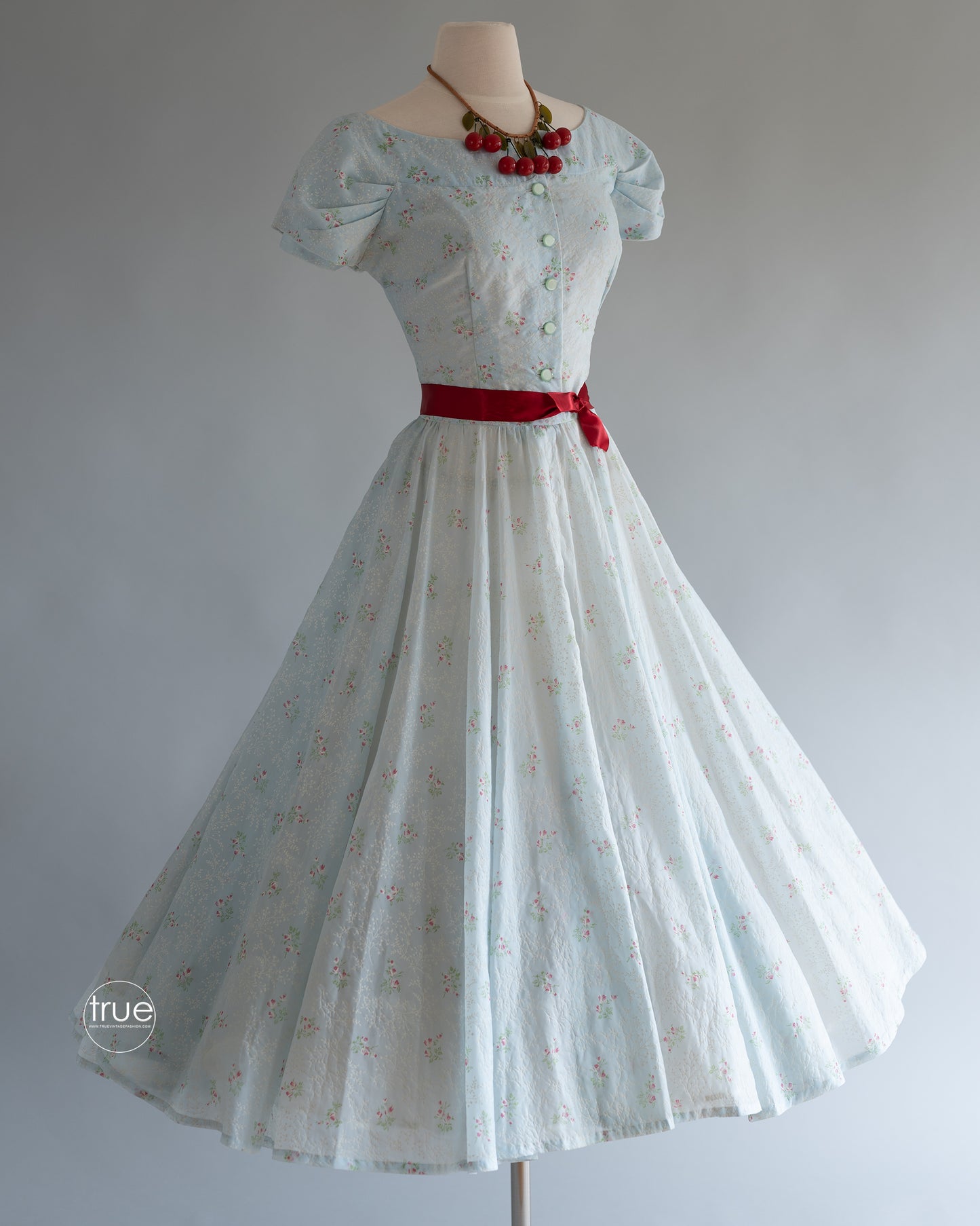 vintage 1940's dress ...pretty light & floaty semi-sheer floral full skirt dress