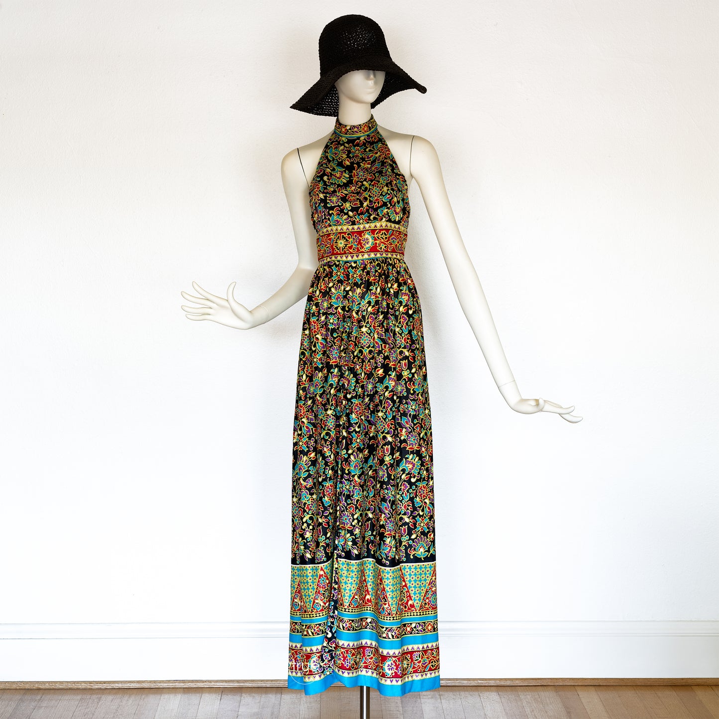 vintage 1960's dress ...slinky choker neck t-back halter maxi dress