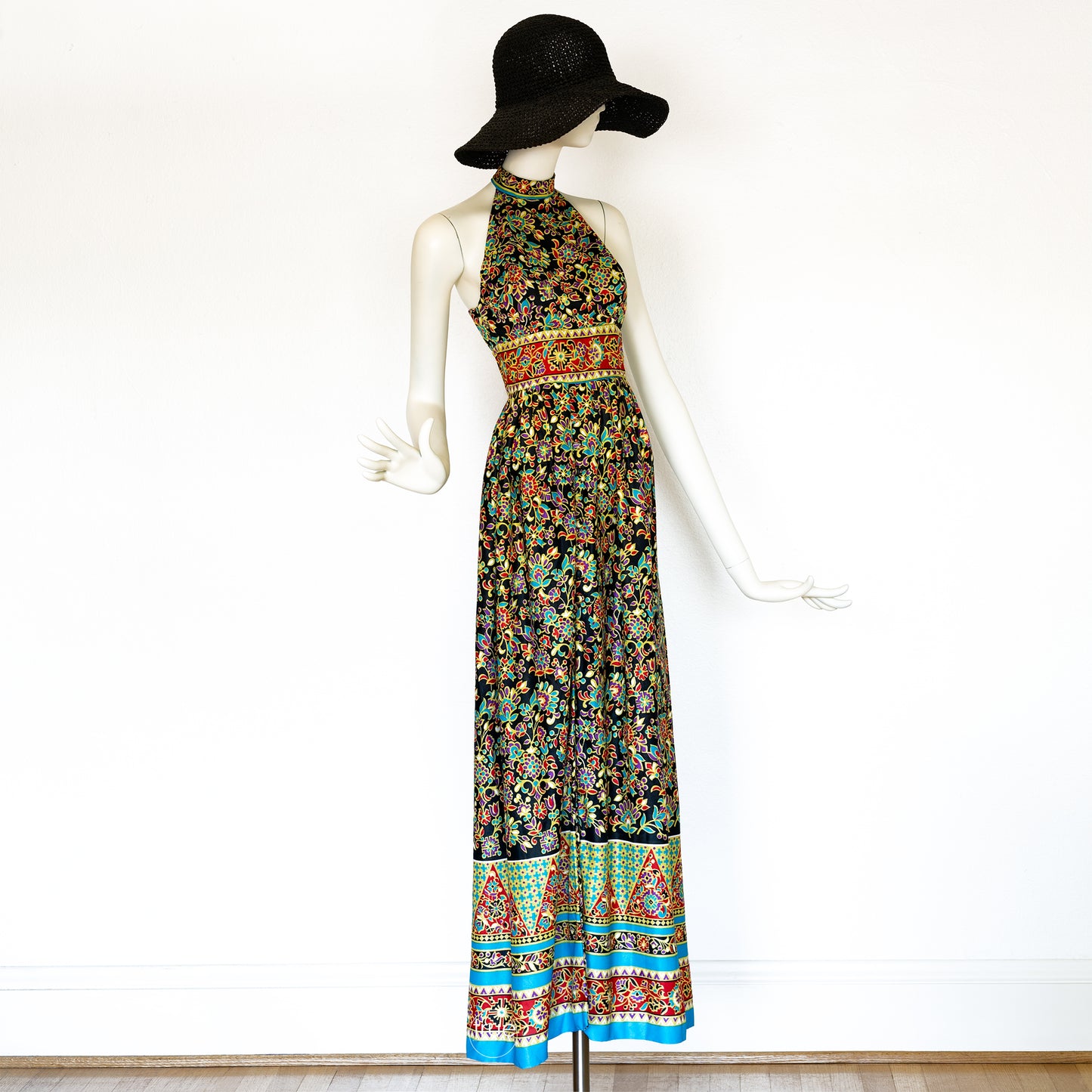 vintage 1960's dress ...slinky choker neck t-back halter maxi dress