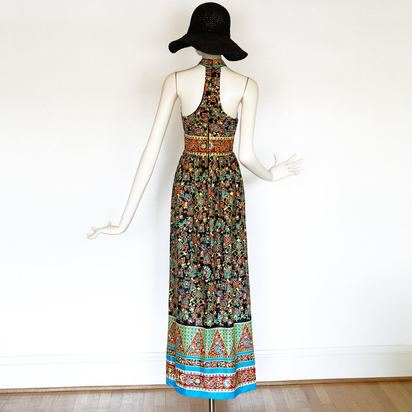 vintage 1960's dress ...slinky choker neck t-back halter maxi dress