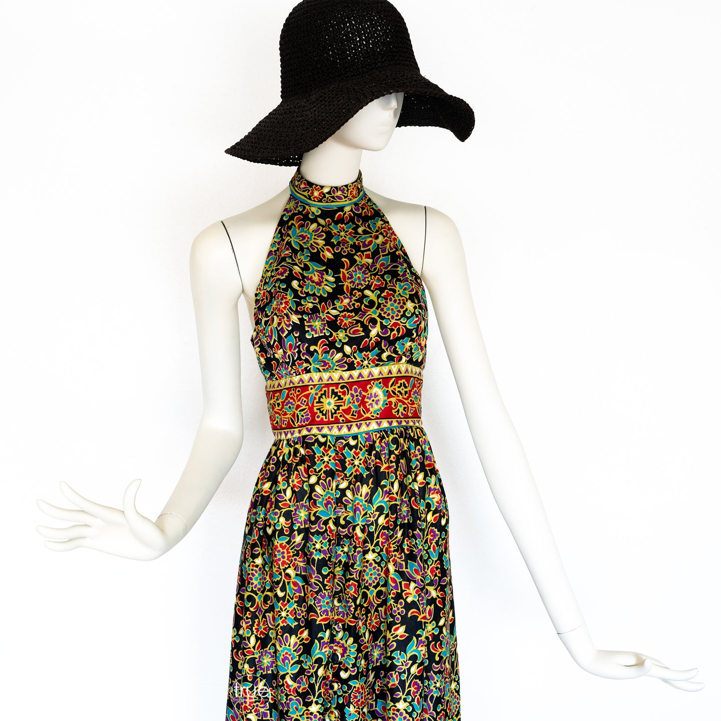 vintage 1960's dress ...slinky choker neck t-back halter maxi dress