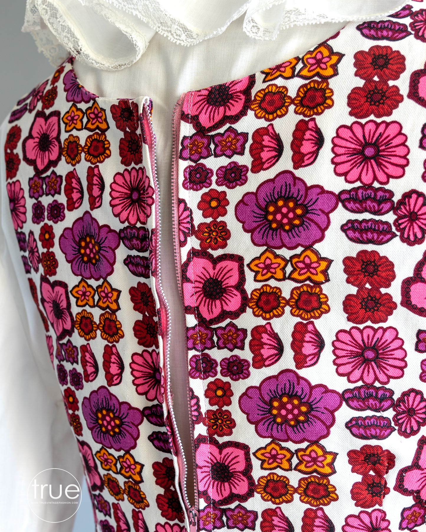 vintage 1960's mini pinafore dress ...super fun bold graphic floral versatile cotton pinafore