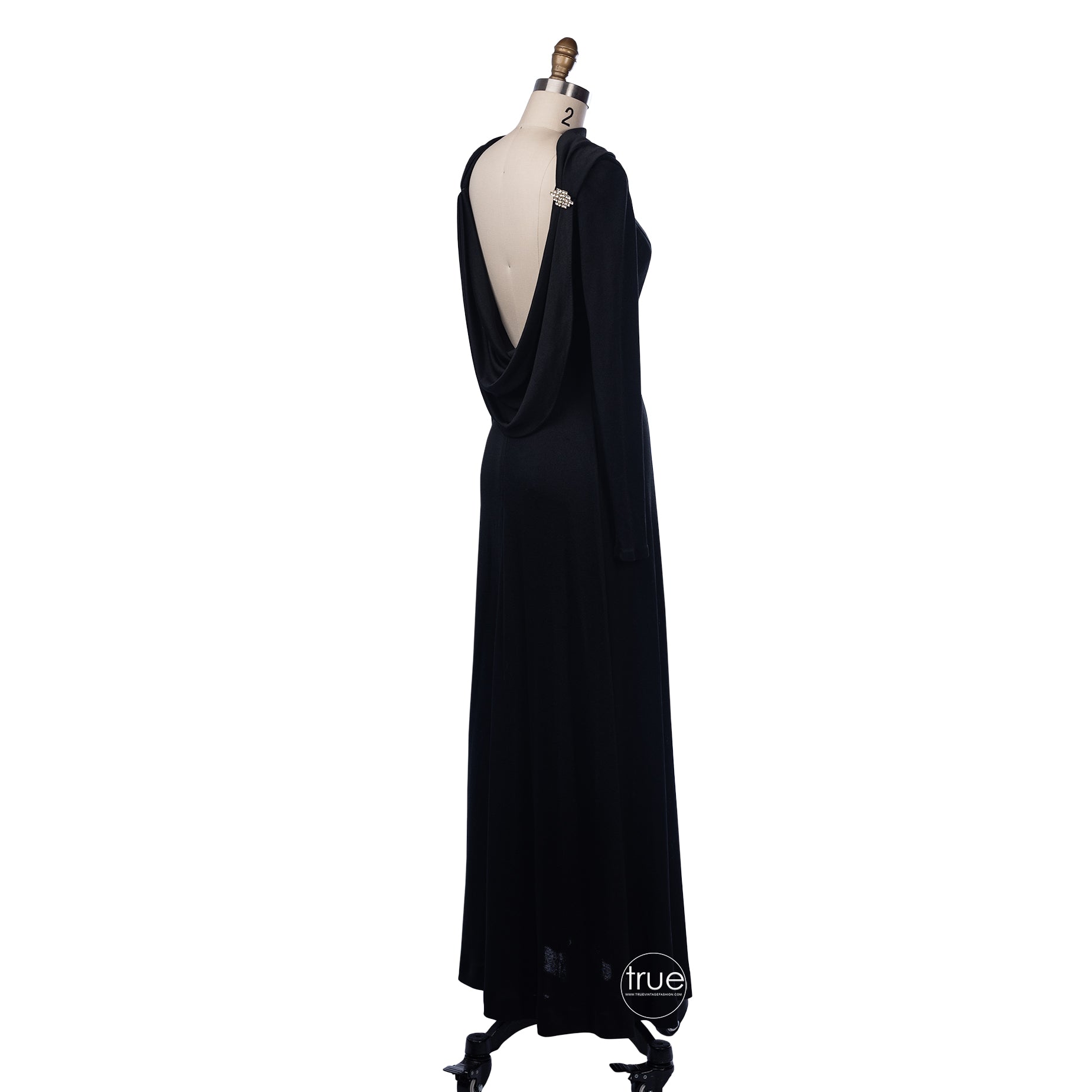 vintage 1960's dress couture designer Luis Estévez black draped