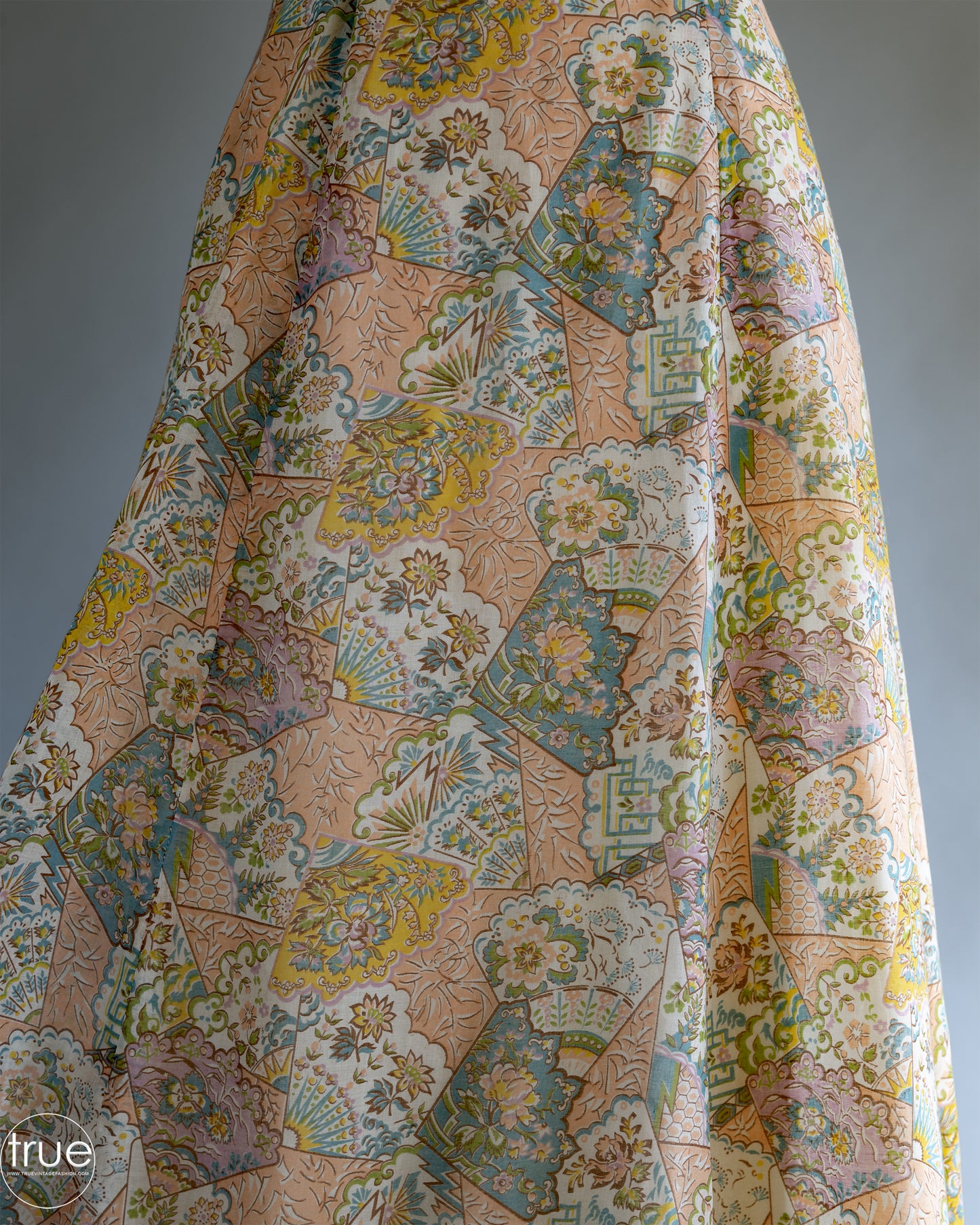 vintage 1970's dress ...best EVER Young Edwardian by Arpeja fan print halter maxi dress