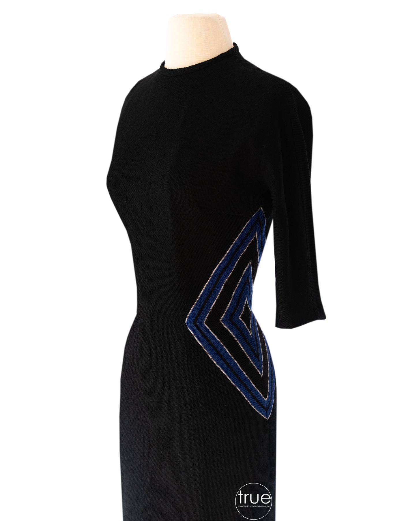 vintage 1950's dress ...figure flattering Adele Martin black knit sweater wiggle dress