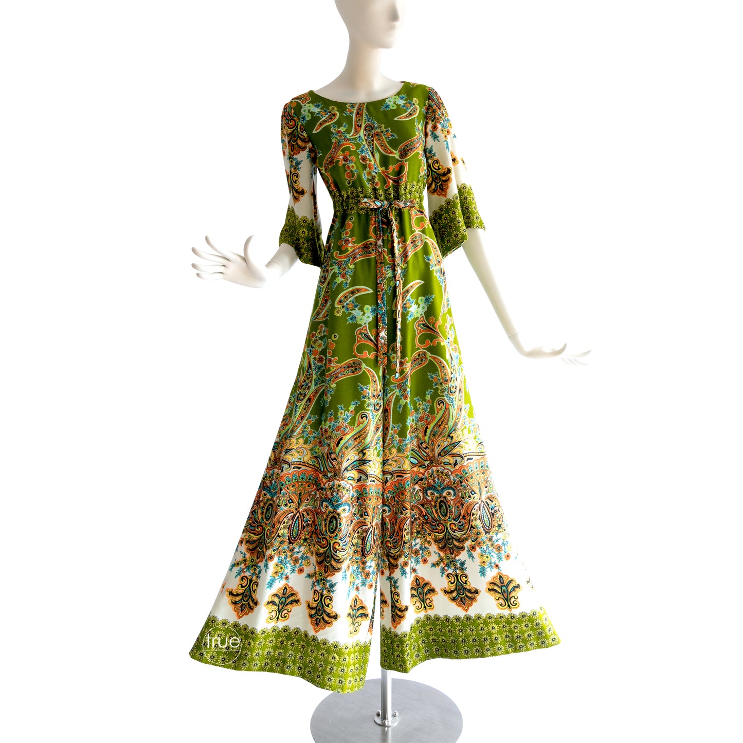 vintage 1970's jumpsuit ...amazing ALEX COLMAN green paisley wide leg jumpsuit