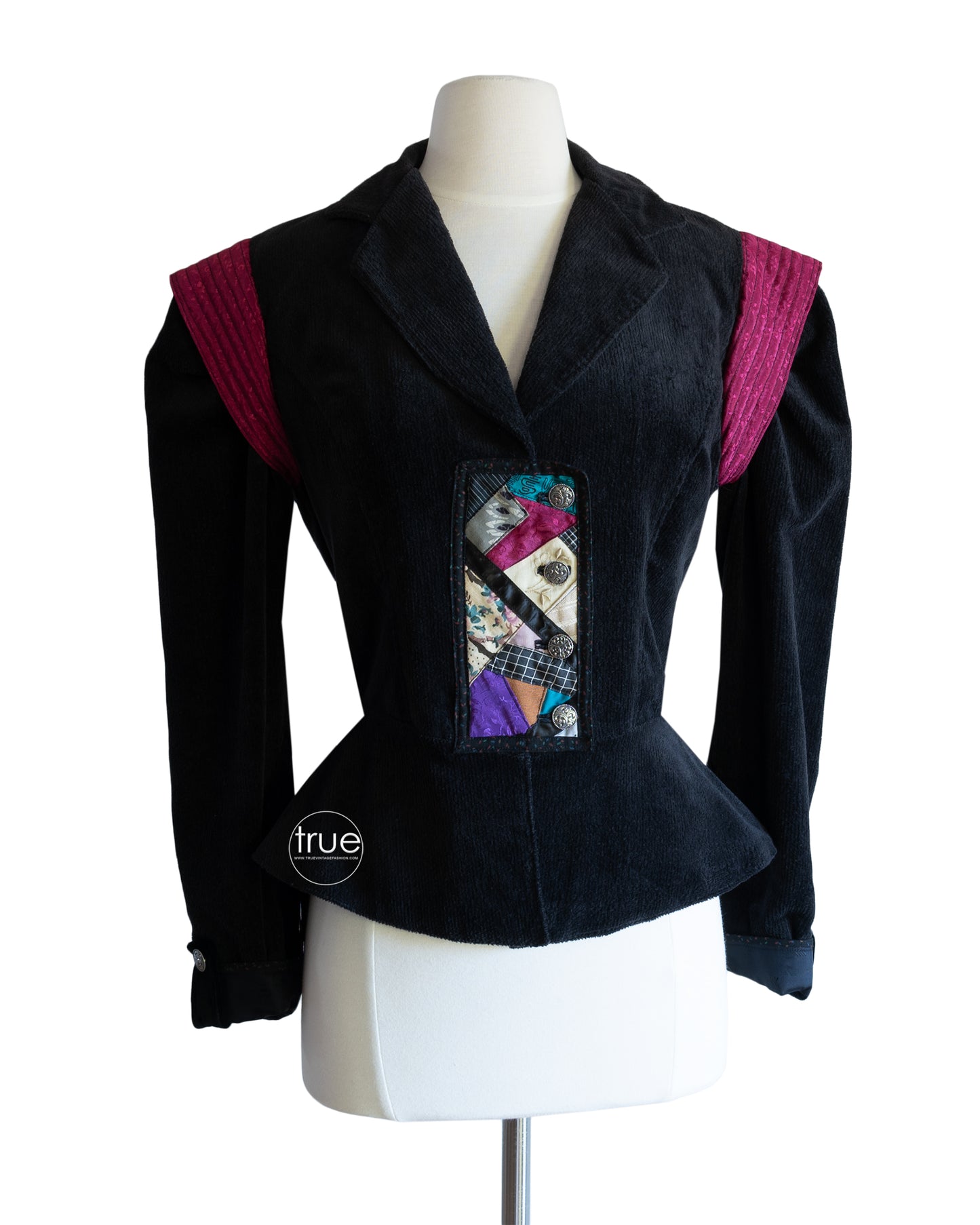 vintage 1970's jacket ...black velvety corduroy crazy quilt prairie jacket