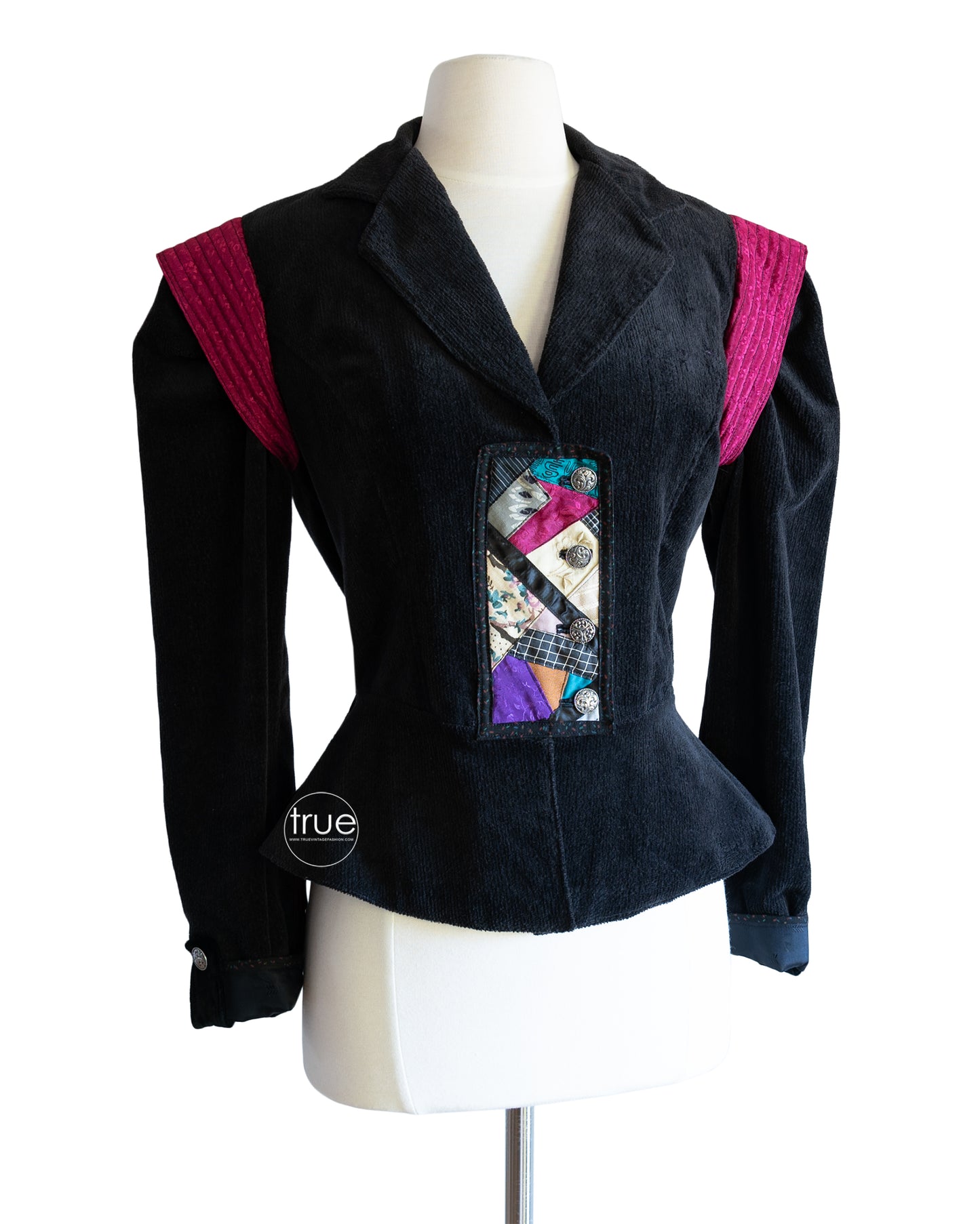 vintage 1970's jacket ...black velvety corduroy crazy quilt prairie jacket