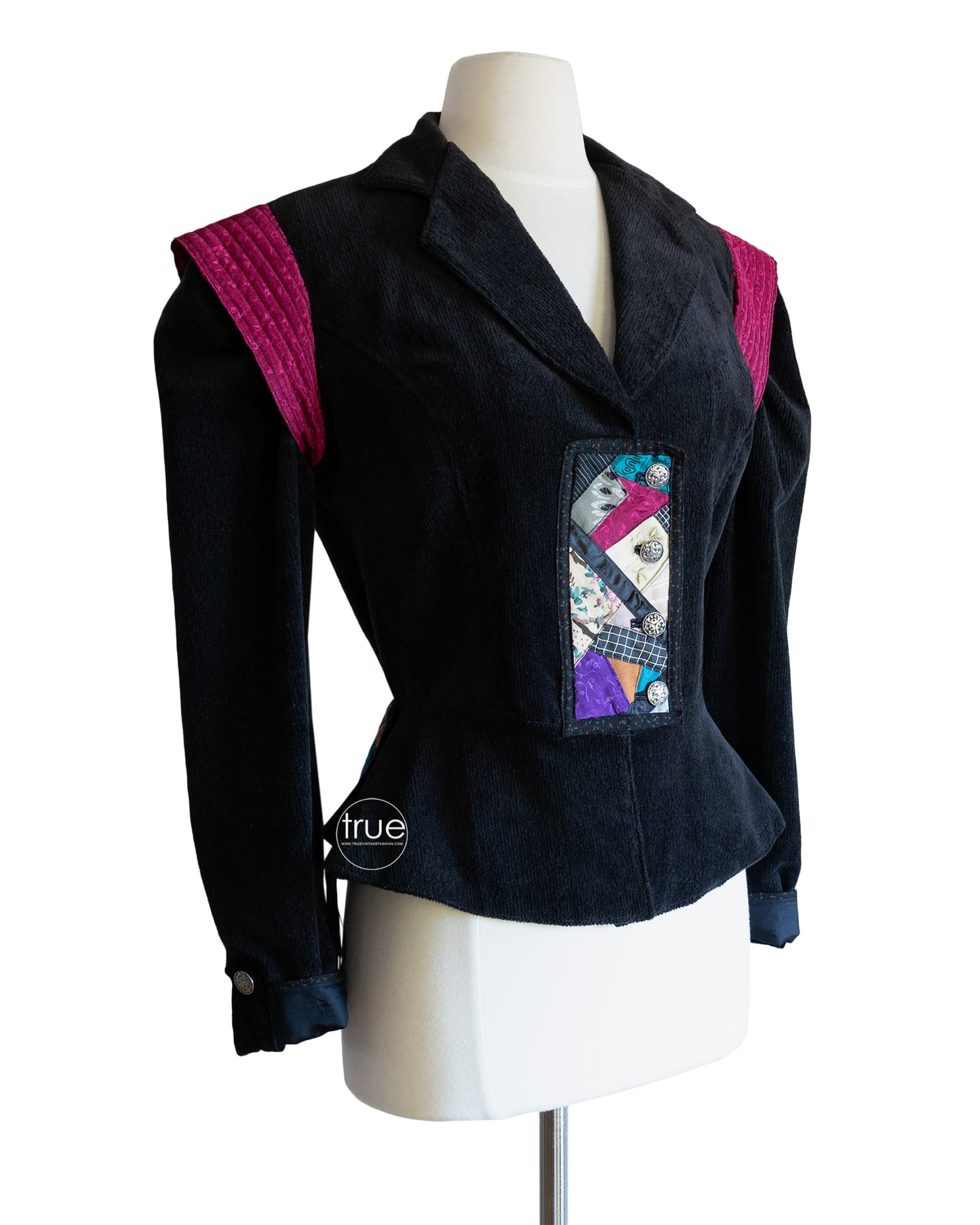 vintage 1970's jacket ...black velvety corduroy crazy quilt prairie jacket