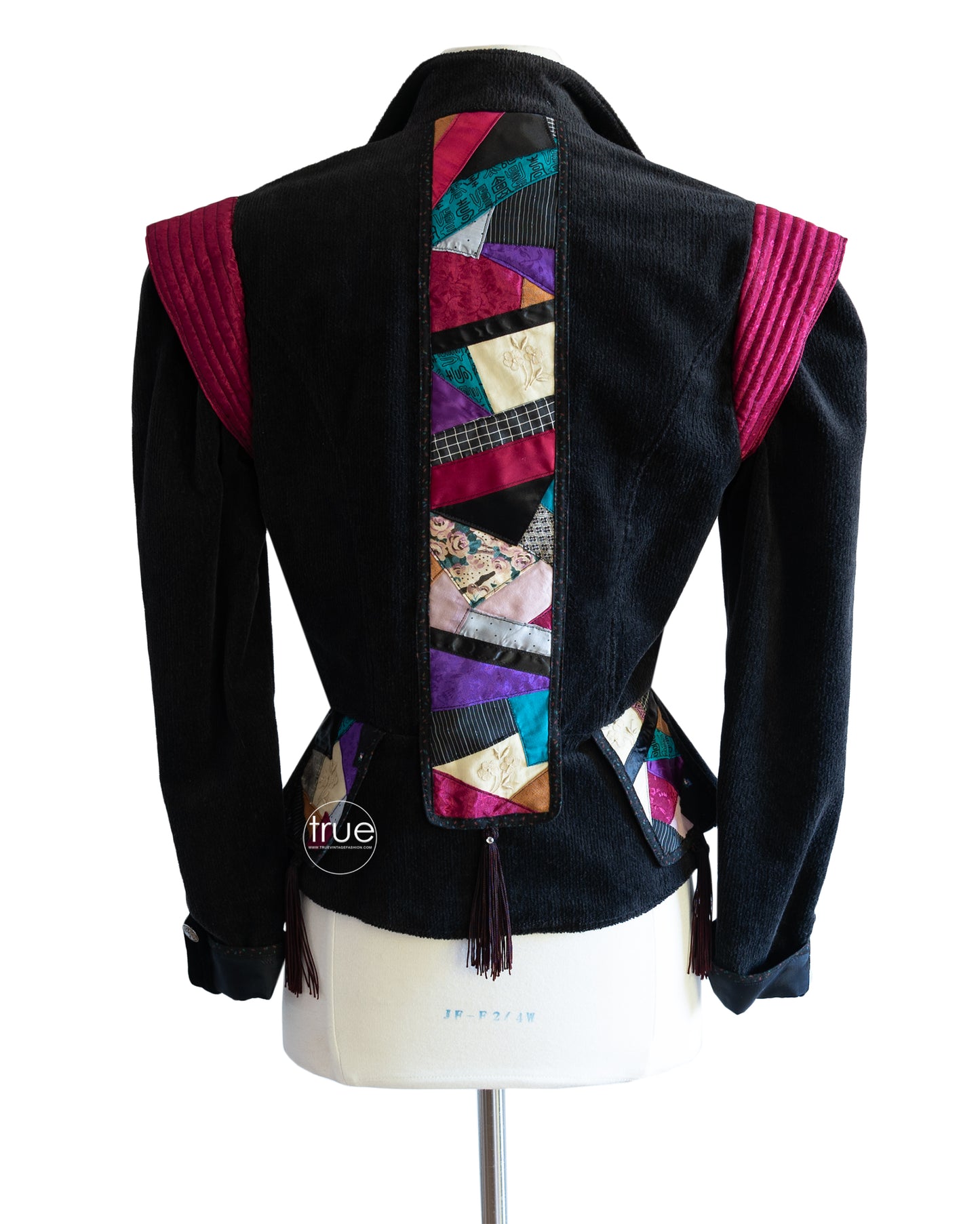 vintage 1970's jacket ...black velvety corduroy crazy quilt prairie jacket