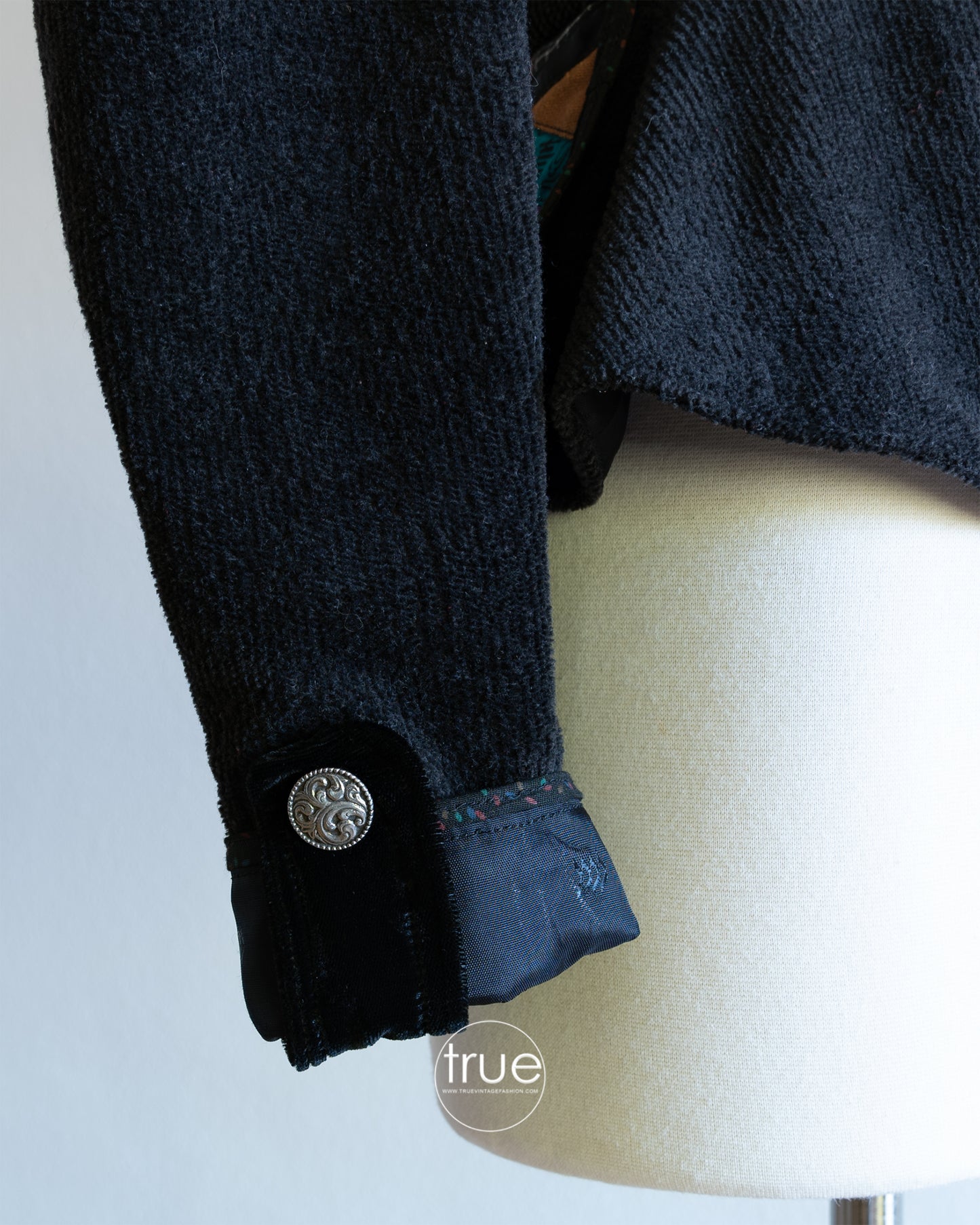 vintage 1970's jacket ...black velvety corduroy crazy quilt prairie jacket