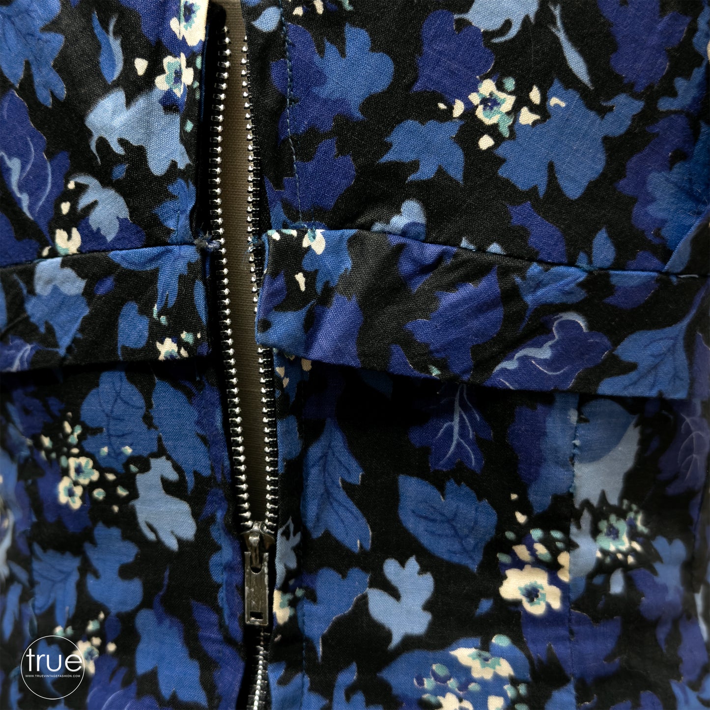 vintage 1950's dress ...gorgeous blue & black floral cotton full CIRCLE skirt