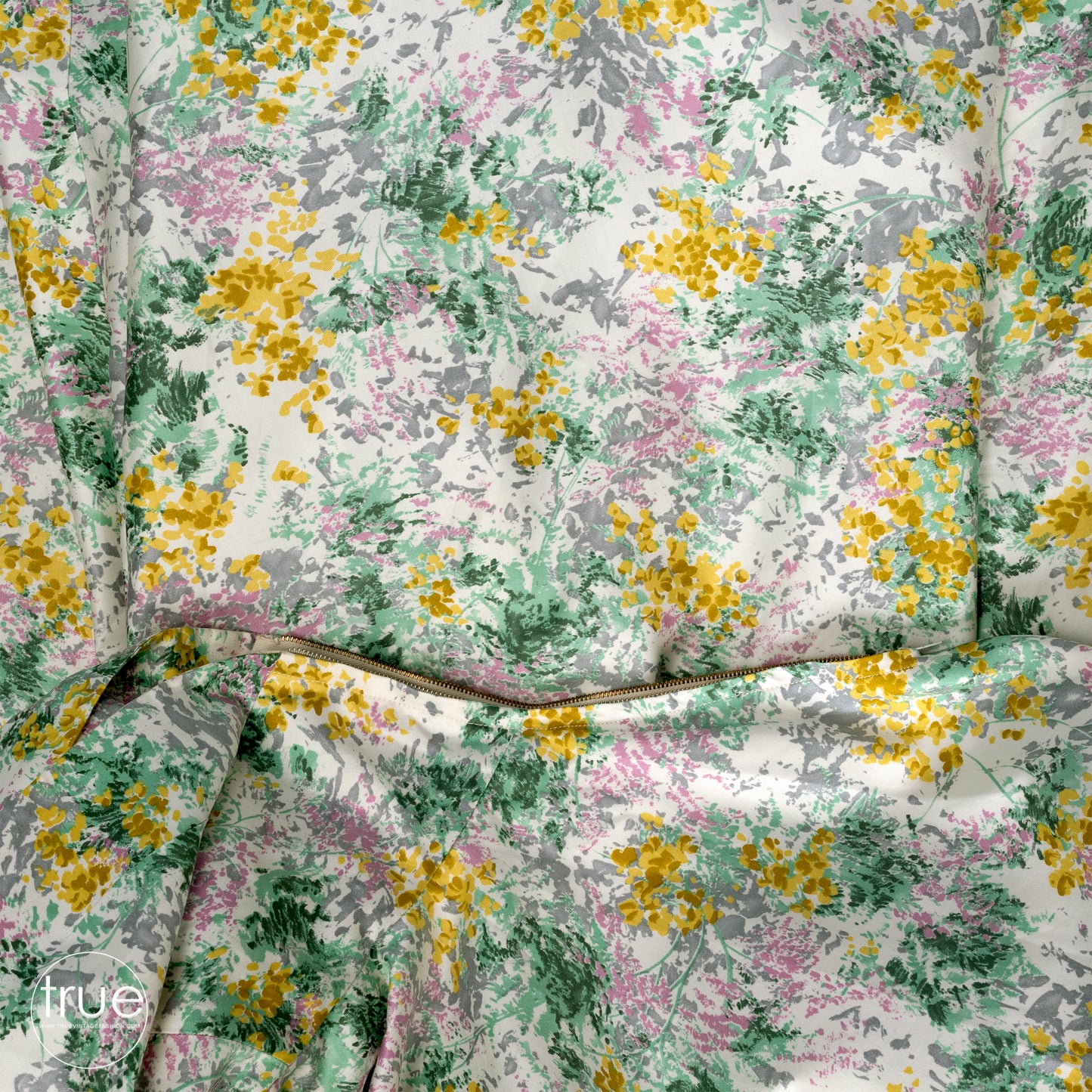 vintage 1950's dress ...gorgeous spring floral polished cotton bustle-back dress