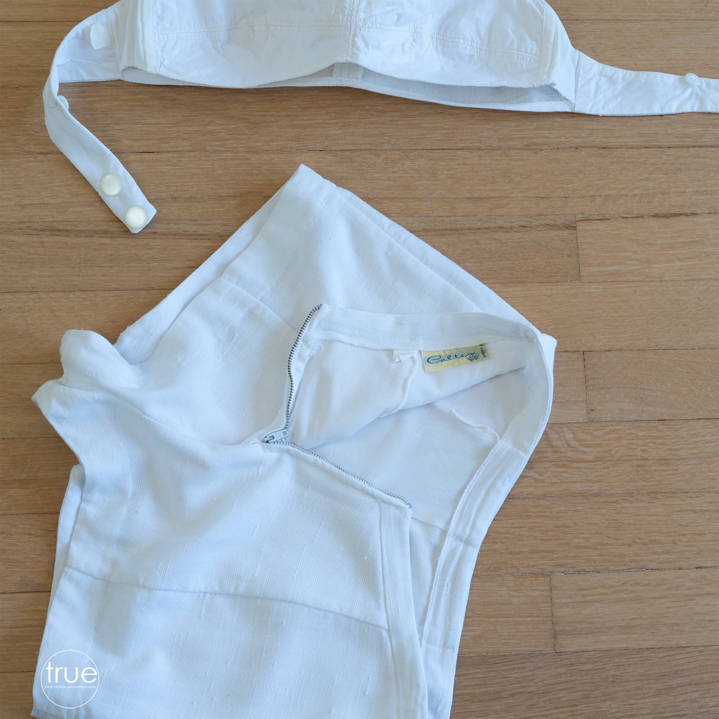 RESERVED vintage 1940's swimsuit playsuit ...rare CALTEX of california white slub booty dip shorts and top