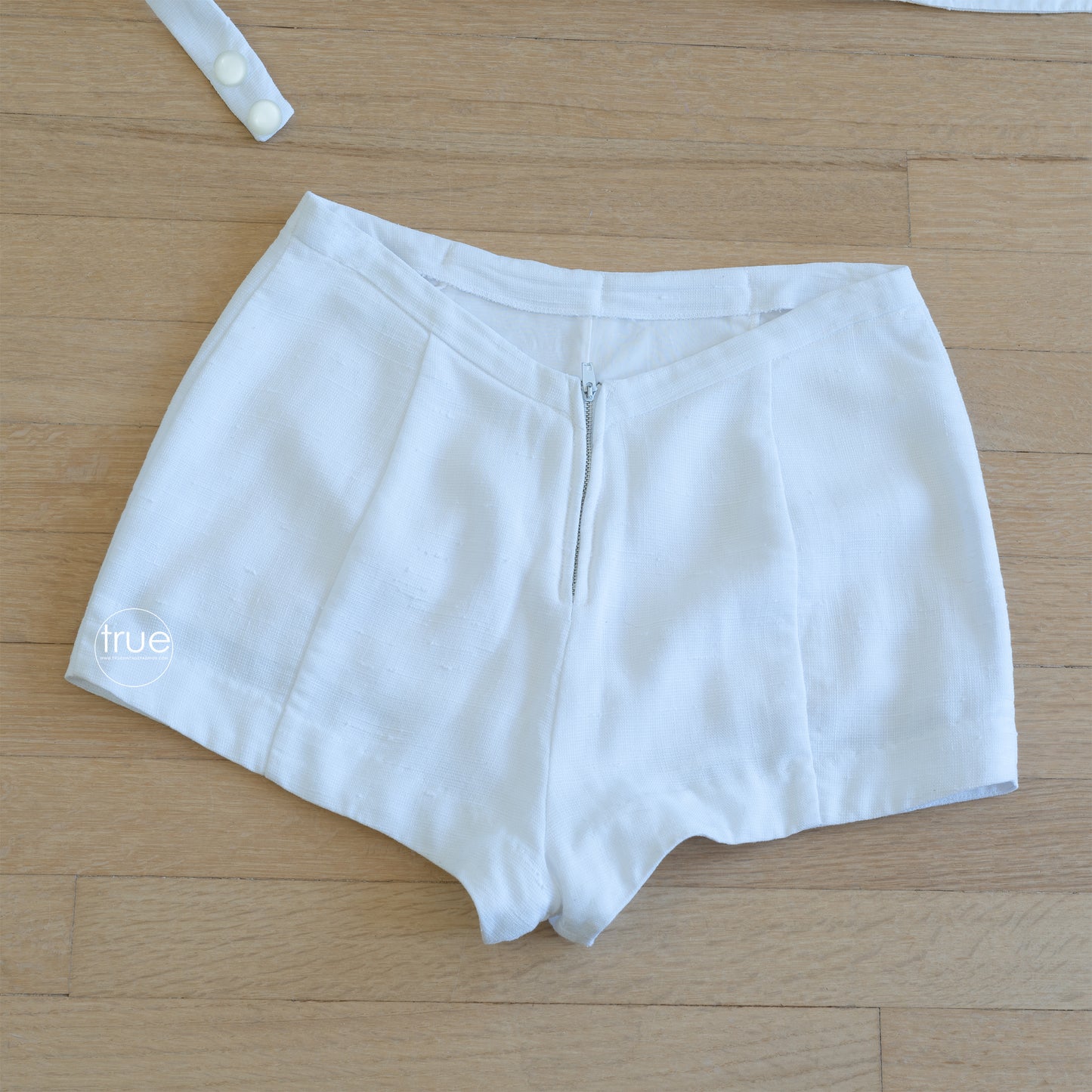 RESERVED vintage 1940's swimsuit playsuit ...rare CALTEX of california white slub booty dip shorts and top