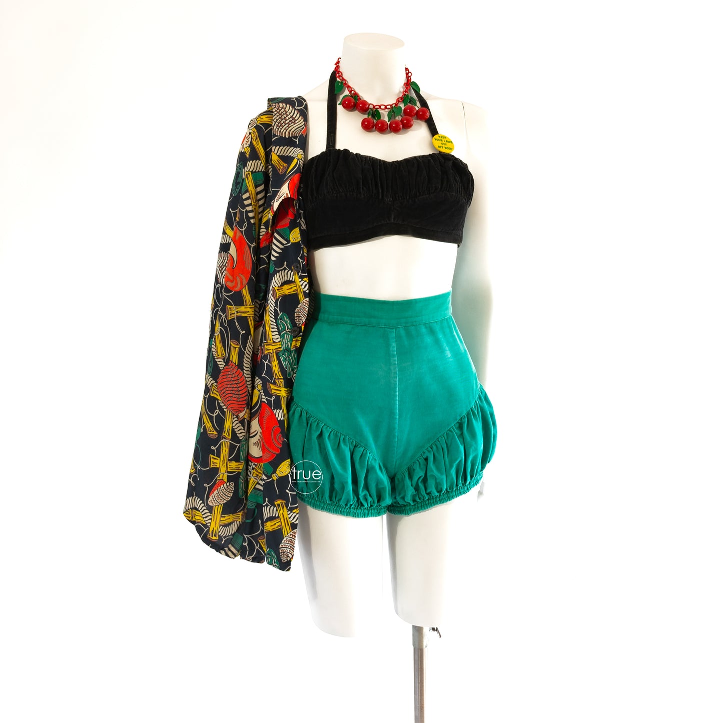vintage 1940's shorts ...rare CATALINA green corduroy high waisted bloomer shorts