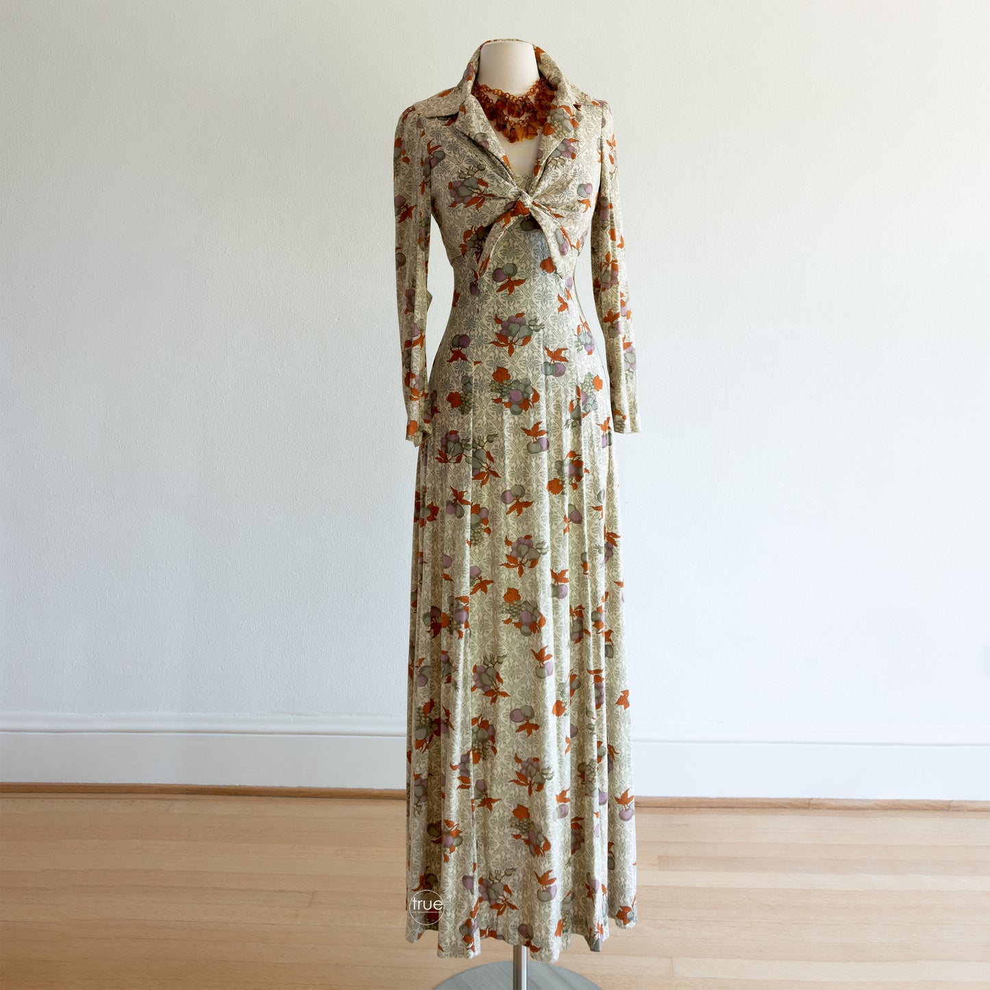 vintage 1960's dress ...gorgeous CALIFORNIA CHARMER by CHARM of Hollywood autumn bounty fruit print maxi dress & jacket