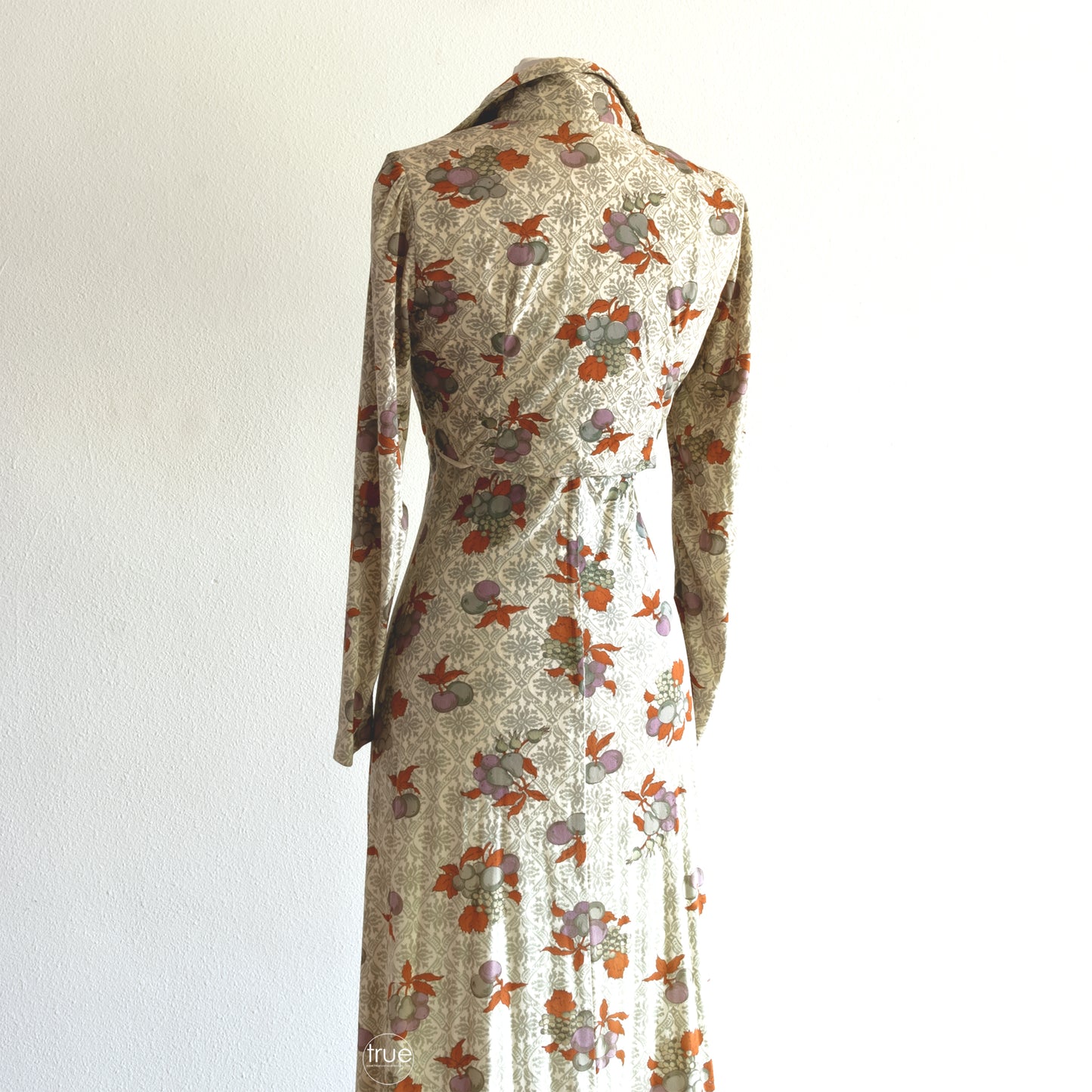 vintage 1960's dress ...gorgeous CALIFORNIA CHARMER by CHARM of Hollywood autumn bounty fruit print maxi dress & jacket