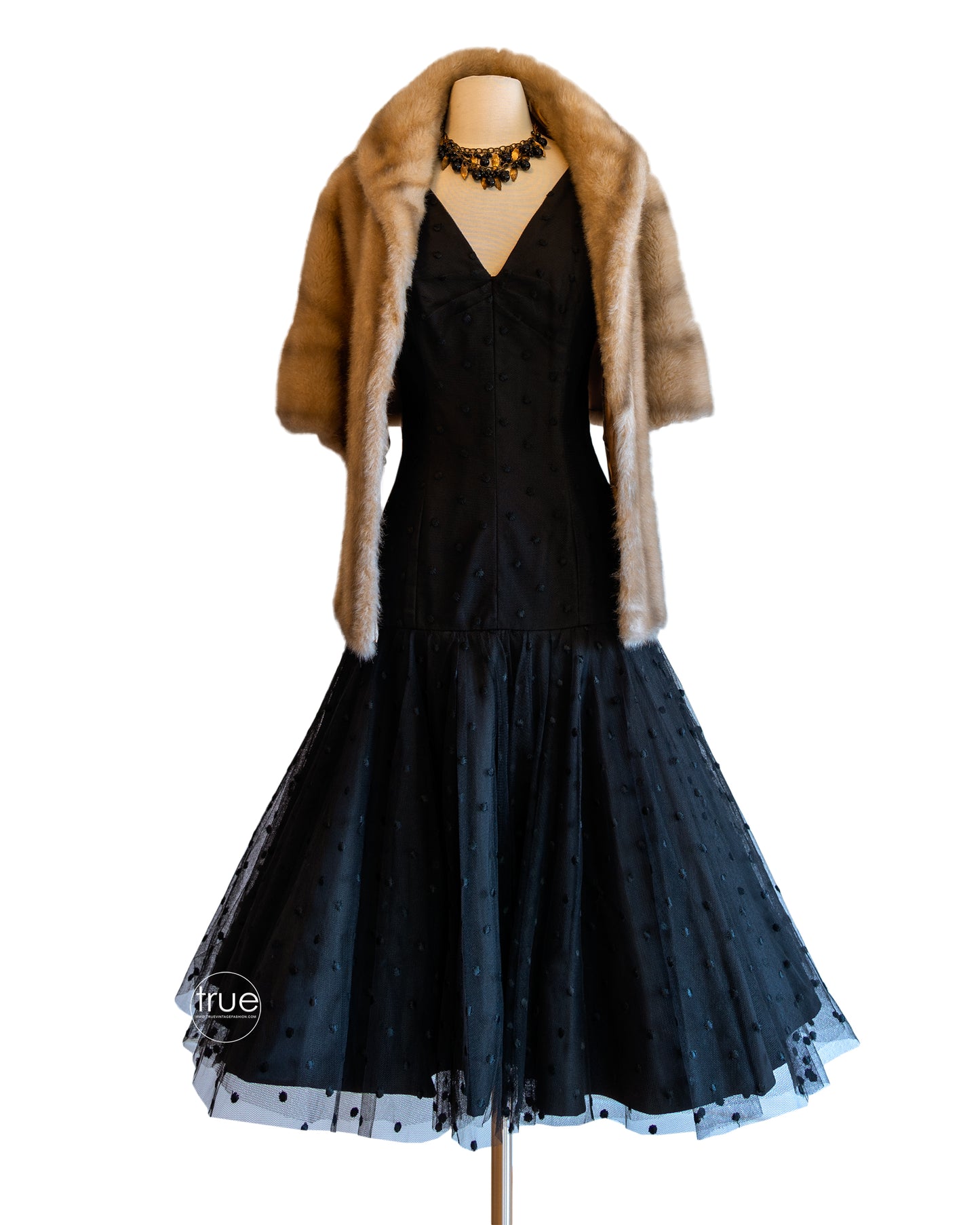 vintage 1950's dress ...fabulous EMMA DOMB black polka dot tulle CHA CHA dress