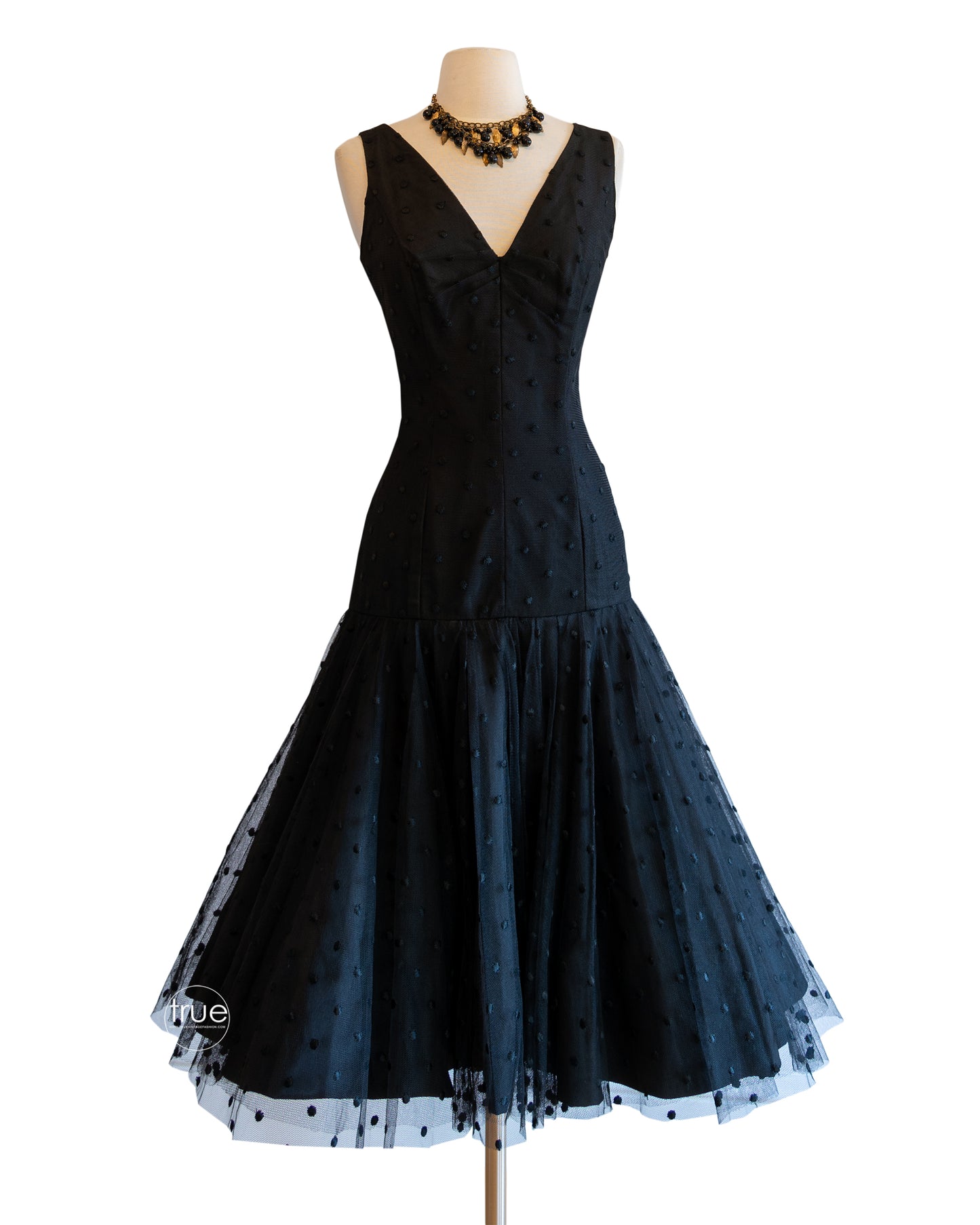 vintage 1950's dress ...fabulous EMMA DOMB black polka dot tulle CHA CHA dress