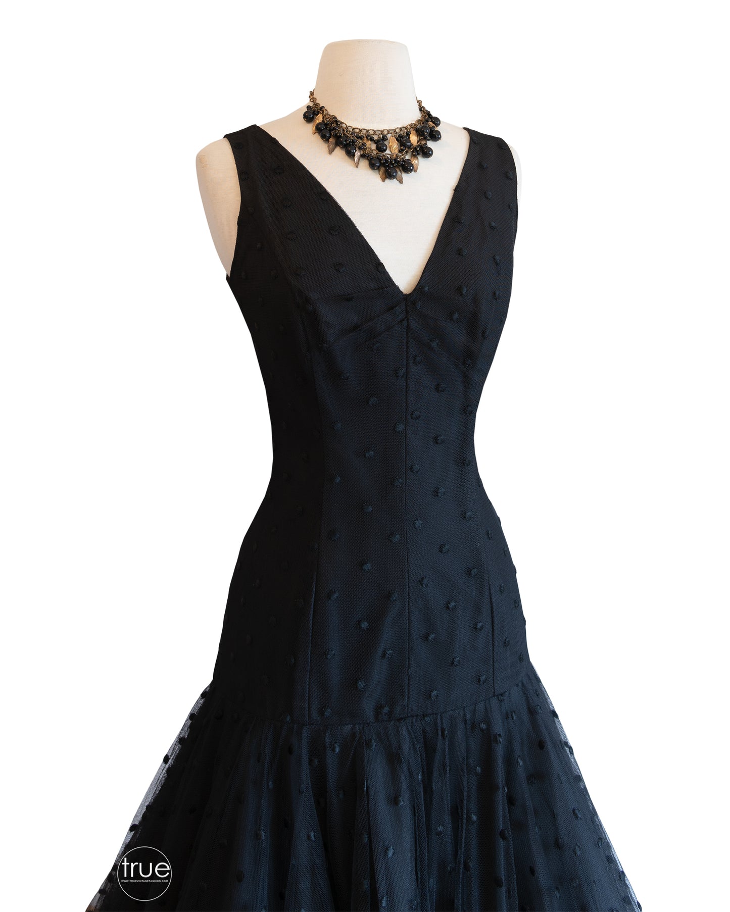 vintage 1950's dress ...fabulous EMMA DOMB black polka dot tulle CHA CHA dress