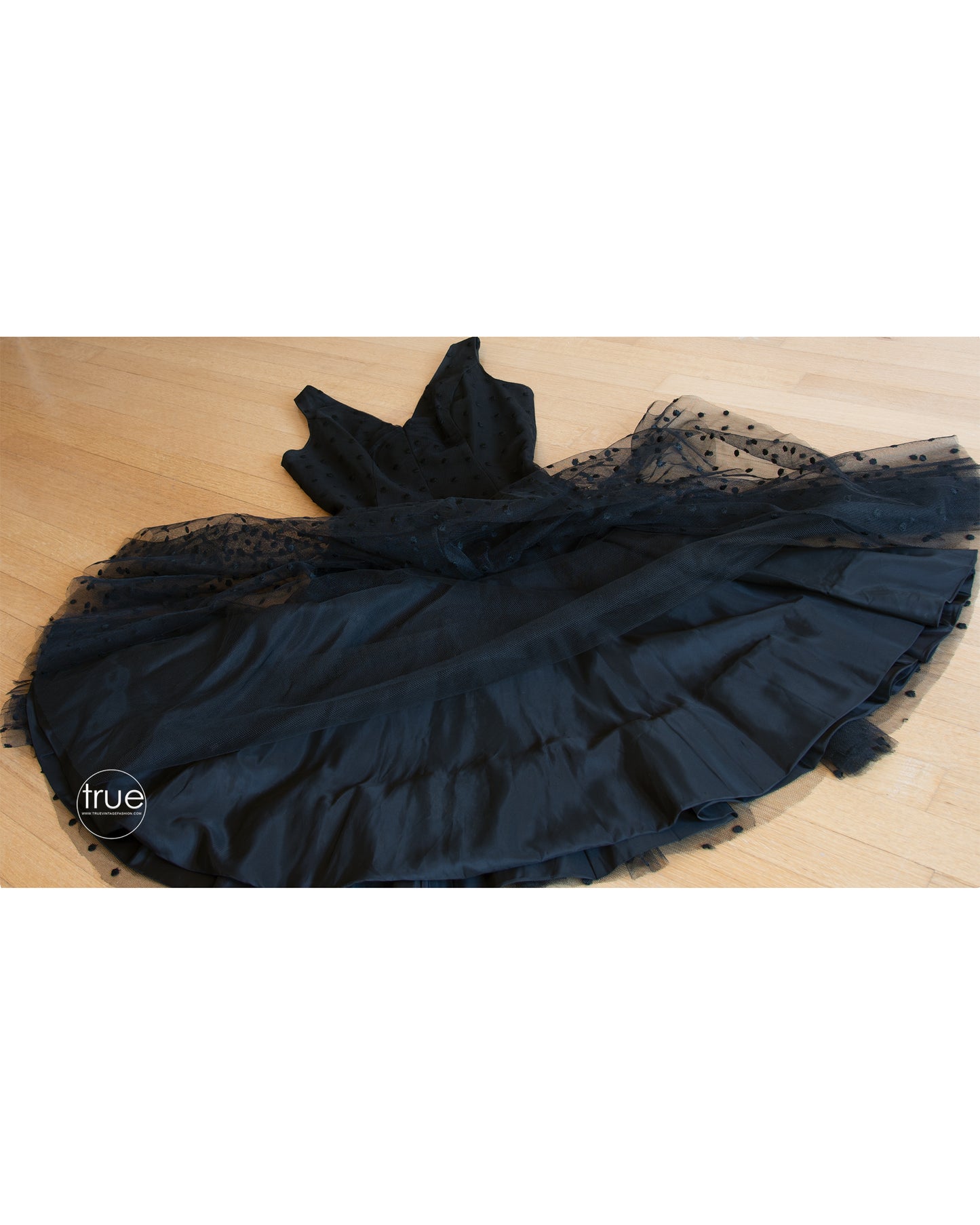 vintage 1950's dress ...fabulous EMMA DOMB black polka dot tulle CHA CHA dress