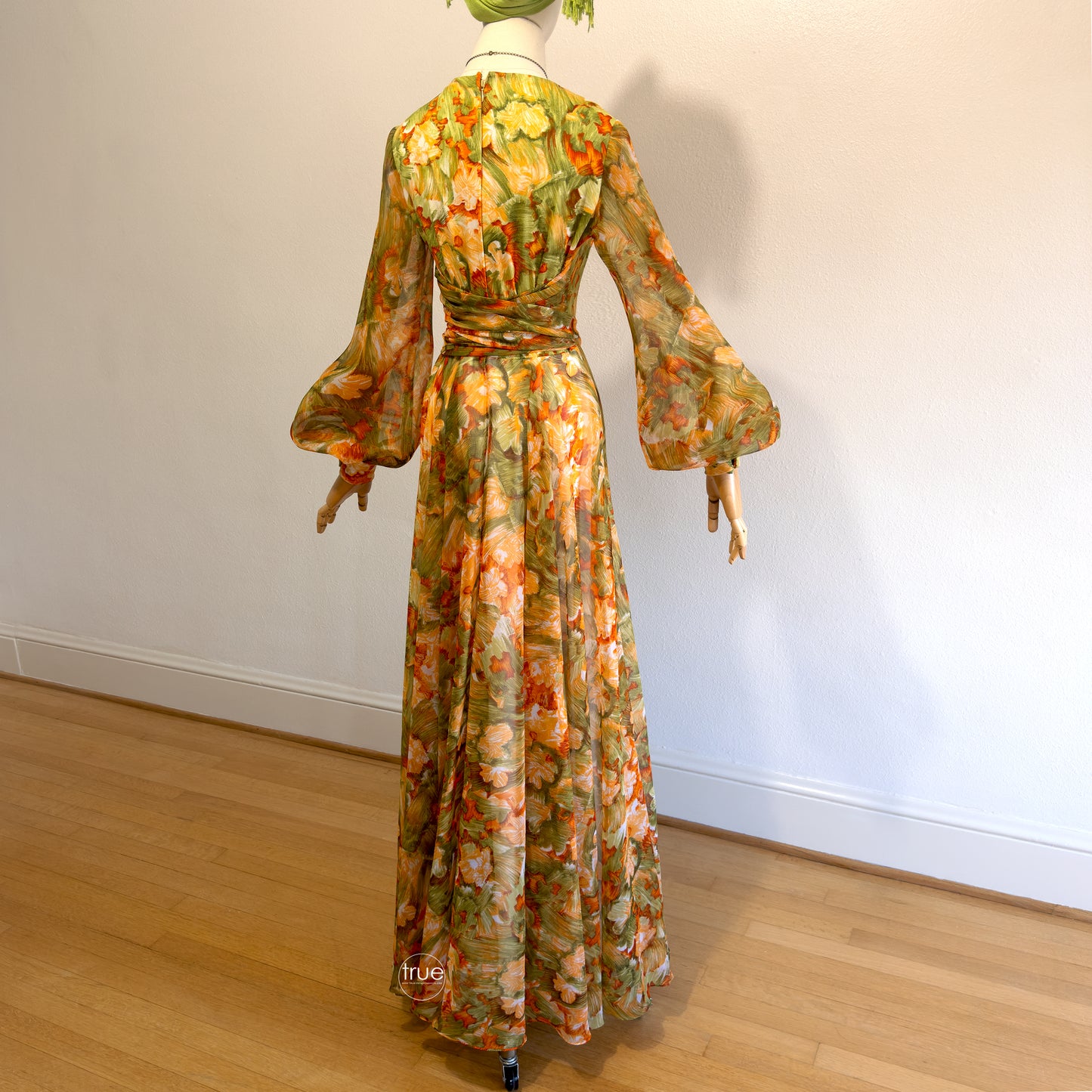 vintage 1970's dress ...glorious DON LUIS de españa sweeping chiffon floral maxi dress