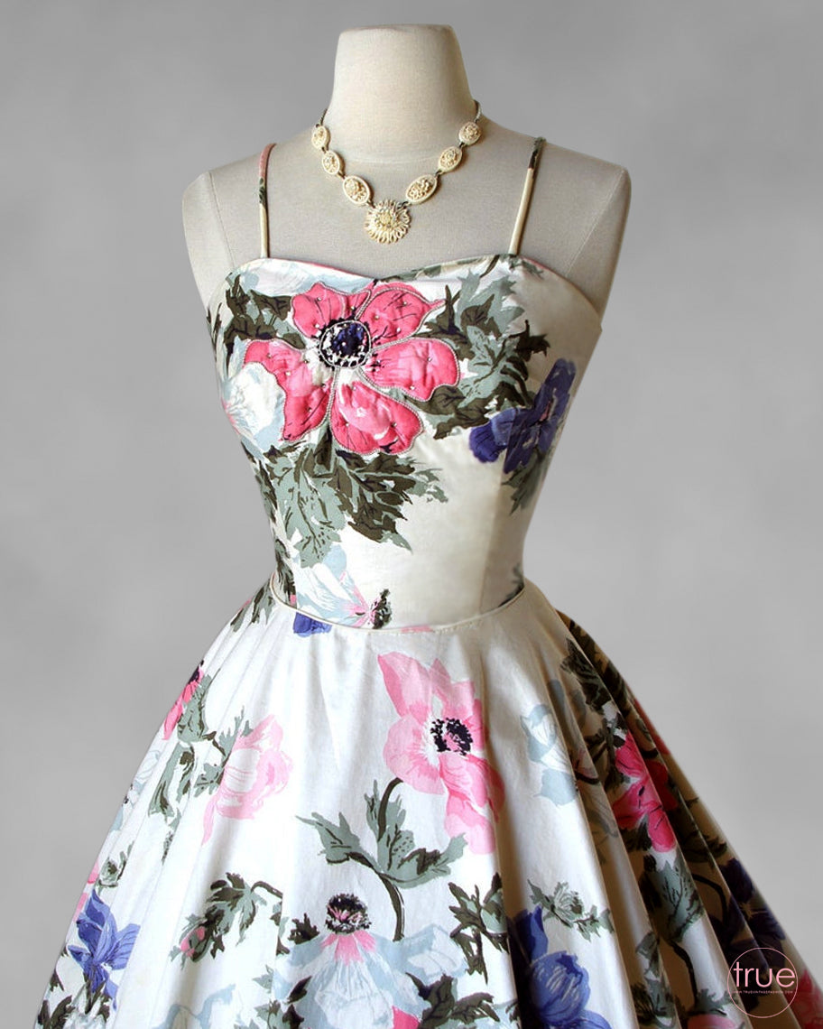 vintage 1950's dress ...beautiful ELNITA of Miami cotton floral dress
