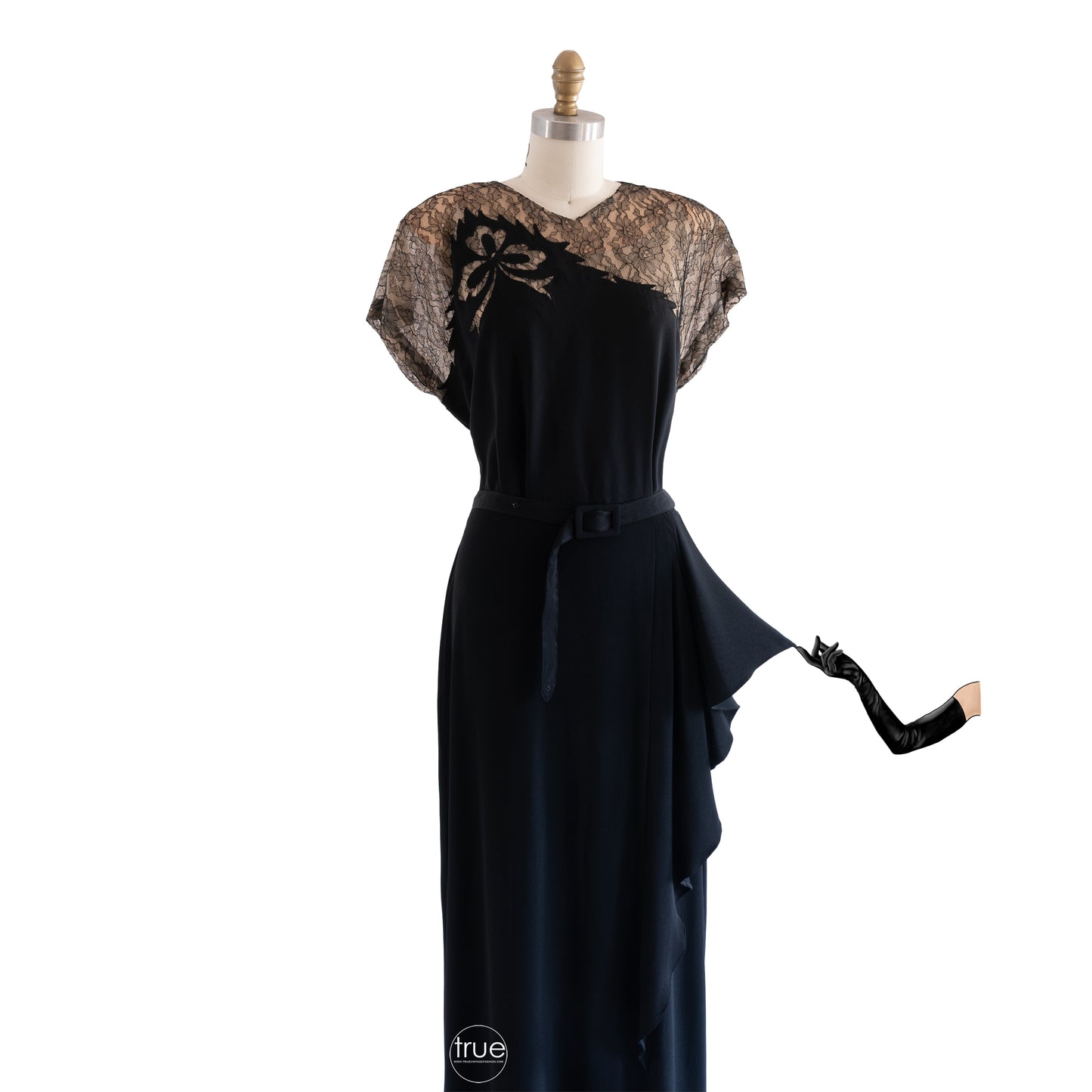 vintage 1940's dress ...exquisite EMMA DOMB black nude illusion dress