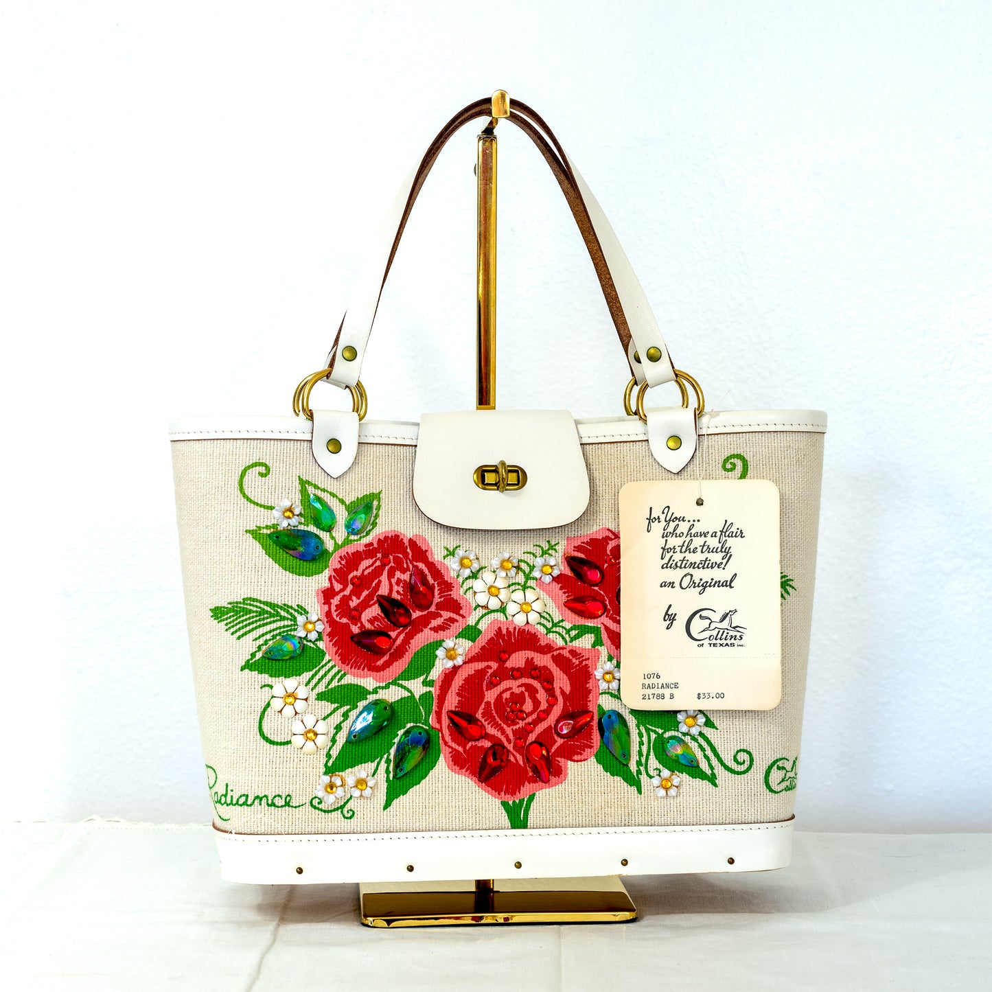 vintage 1960's purse ...deadstock ENID COLLINS of texas jeweled "Radiance" roses purse w/ original tag