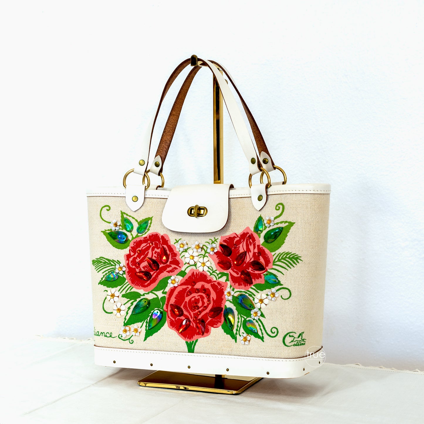 vintage 1960's purse ...deadstock ENID COLLINS of texas jeweled "Radiance" roses purse w/ original tag