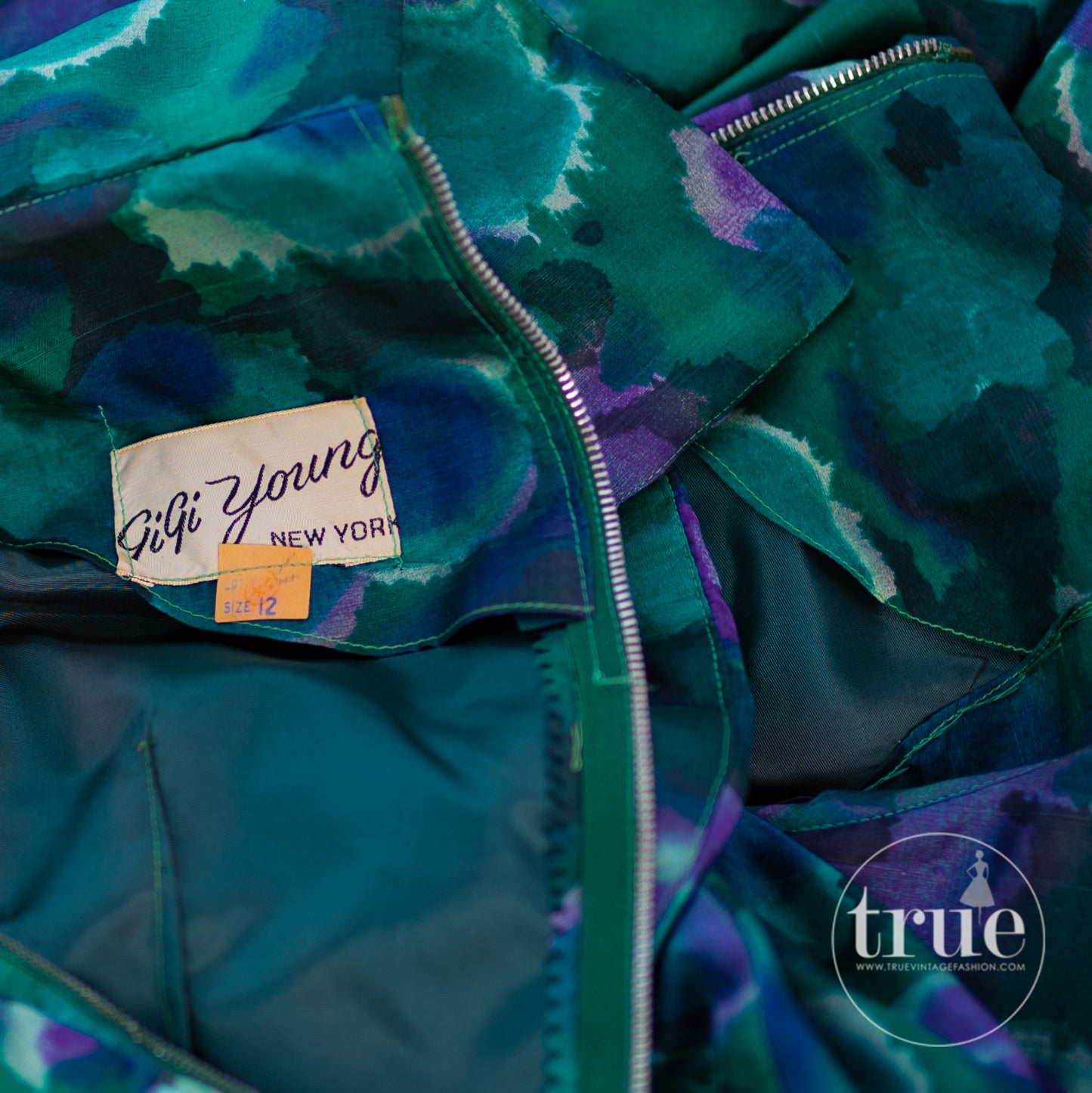 vintage 1950's dress ...dior inspired GIGI YOUNG NEW YORK silk shantung watercolor floral full skirt cocktail party dress