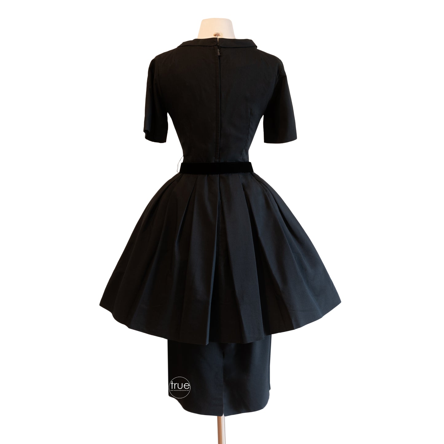 vintage 1950's dress ...black polished cotton GIGI YOUNG new york peplum skirt dress