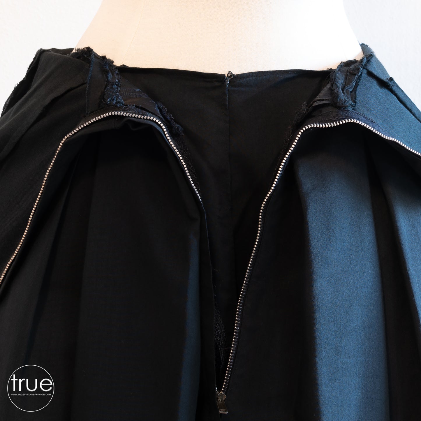 vintage 1950's dress ...black polished cotton GIGI YOUNG new york peplum skirt dress