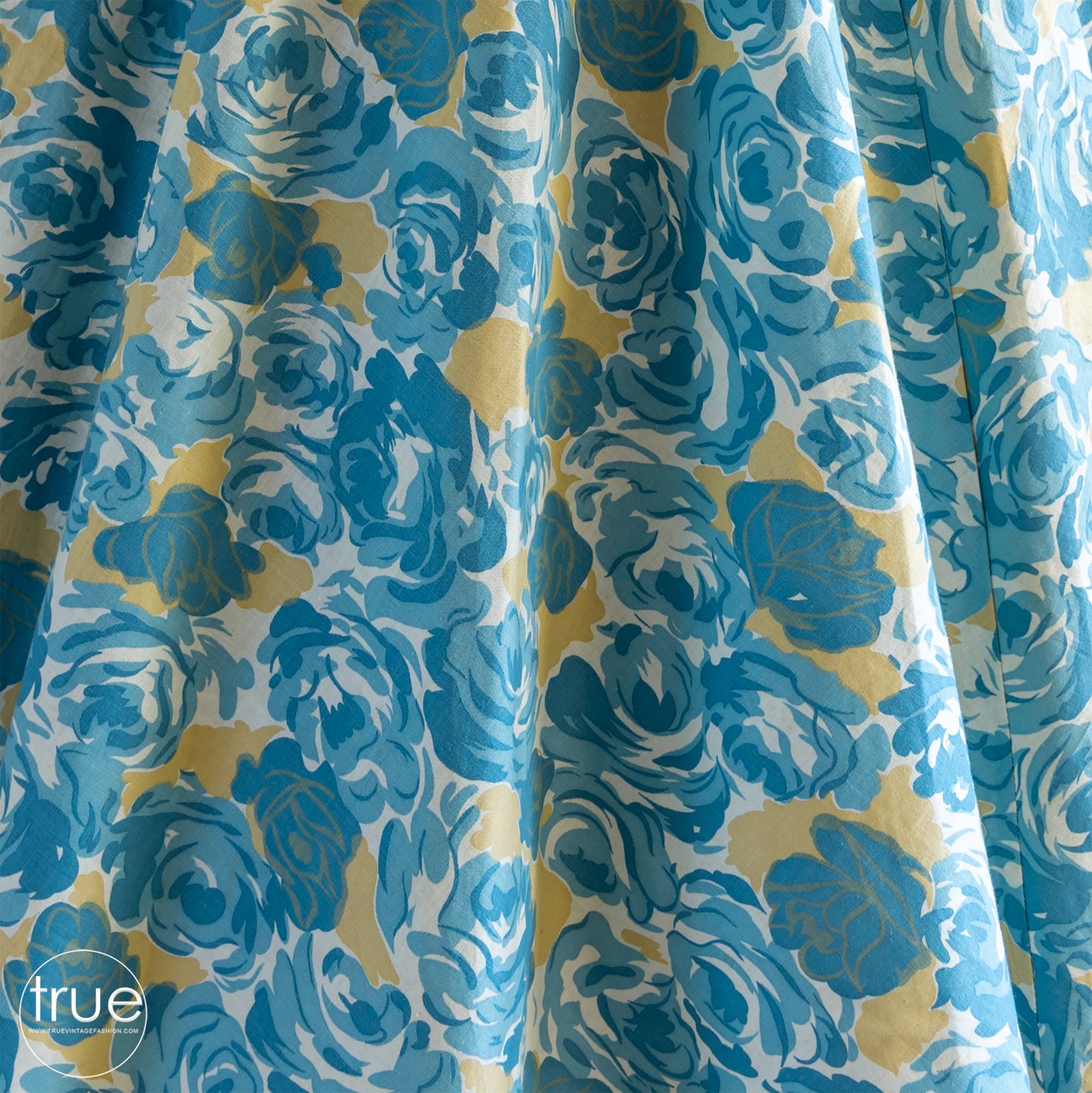 vintage 1950's dress ...classic JERRY GILDEN blue rose floral cotton dress