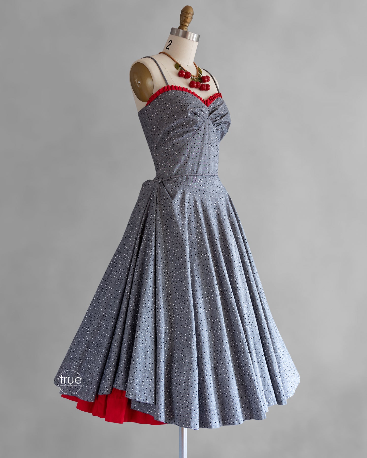 vintage 1950's dress ...fabulous gray with screened POLKA DOTS dress & shrug