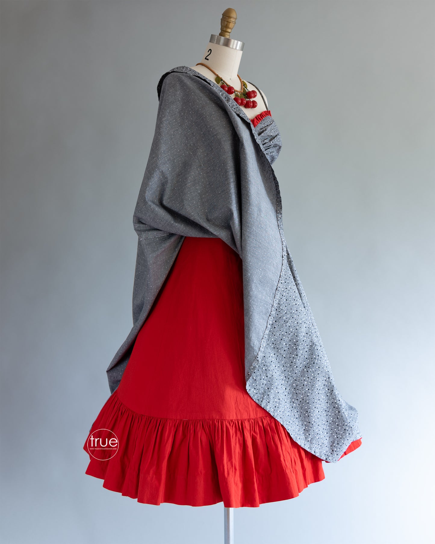 vintage 1950's dress ...fabulous gray with screened POLKA DOTS dress & shrug