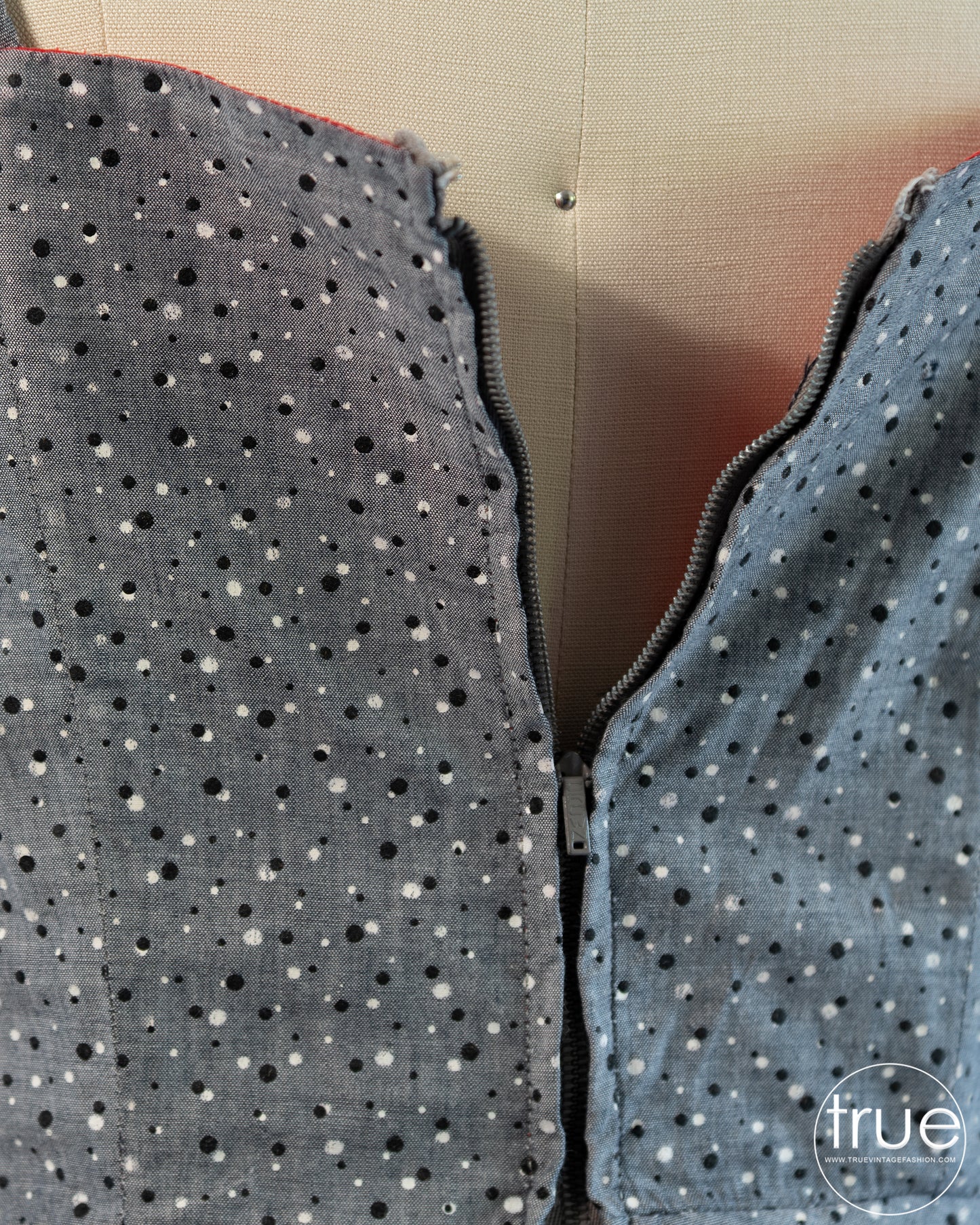vintage 1950's dress ...fabulous gray with screened POLKA DOTS dress & shrug