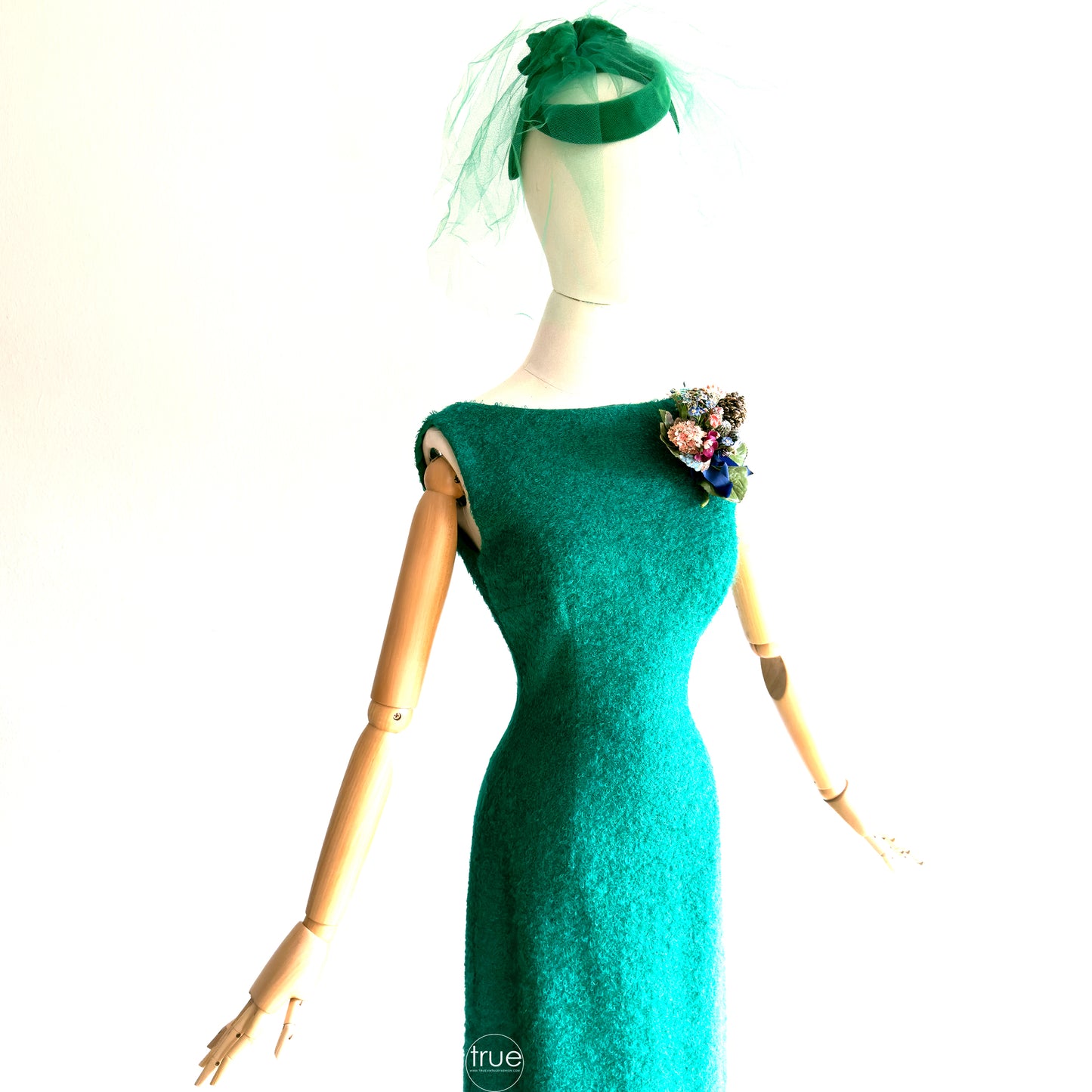 vintage 1950's dress ...vavavoom kelly green bouclé bombshell dress