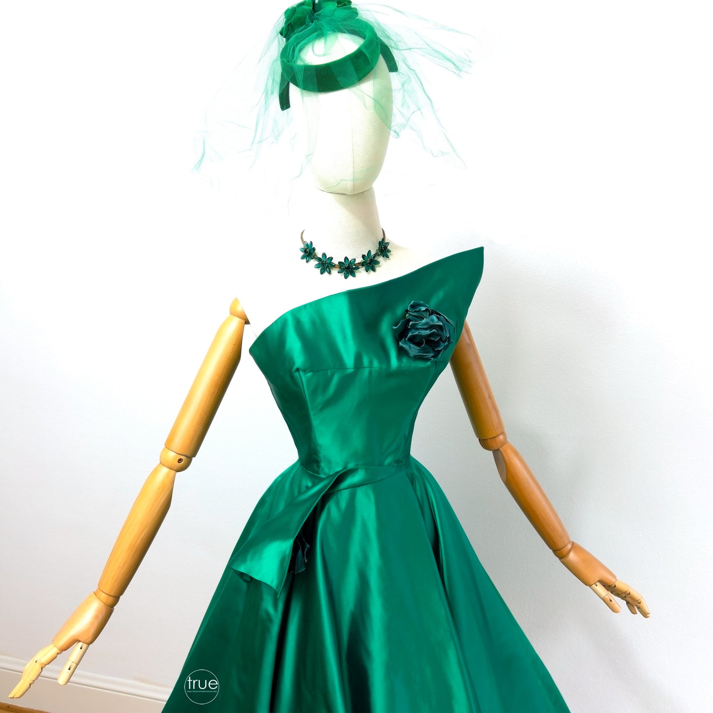 vintage 1950's dress ...truly decadent SAKS FIFTH AVENUE emerald green silk asymmetrical dress