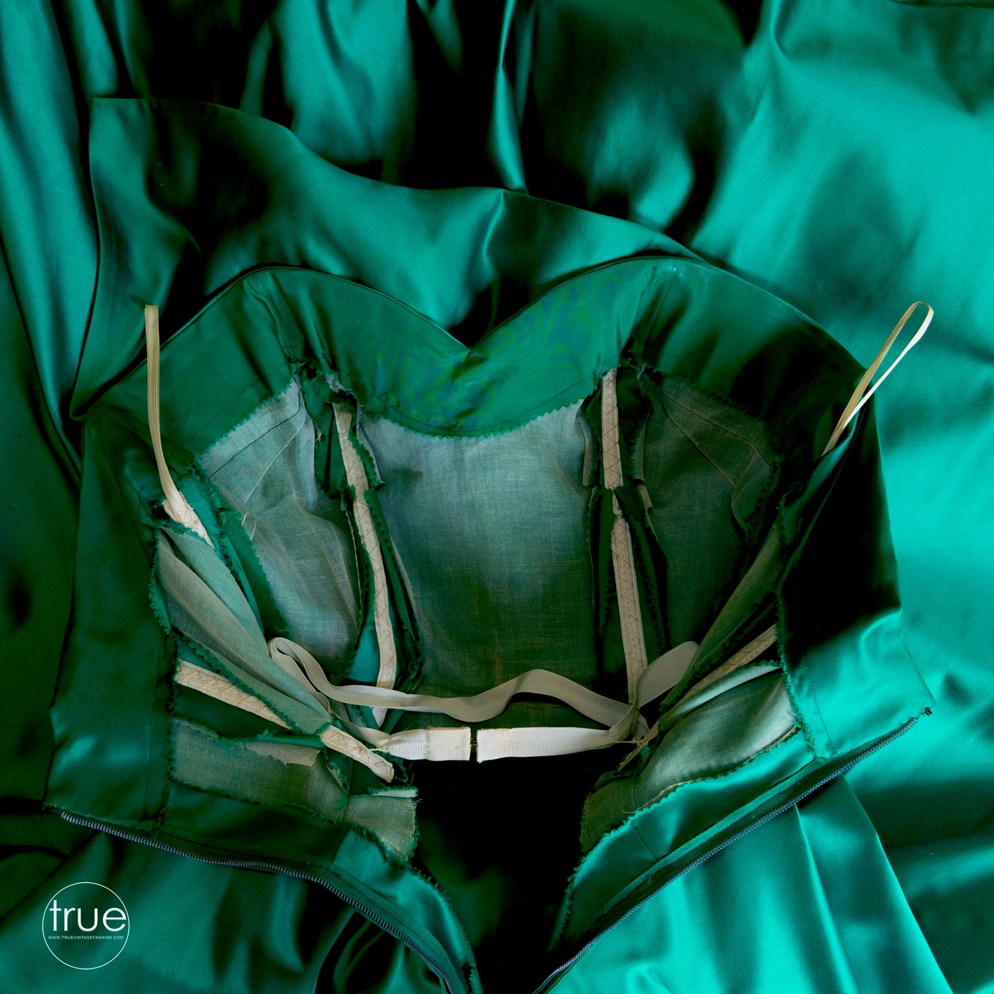 vintage 1950's dress ...truly decadent SAKS FIFTH AVENUE emerald green silk asymmetrical dress