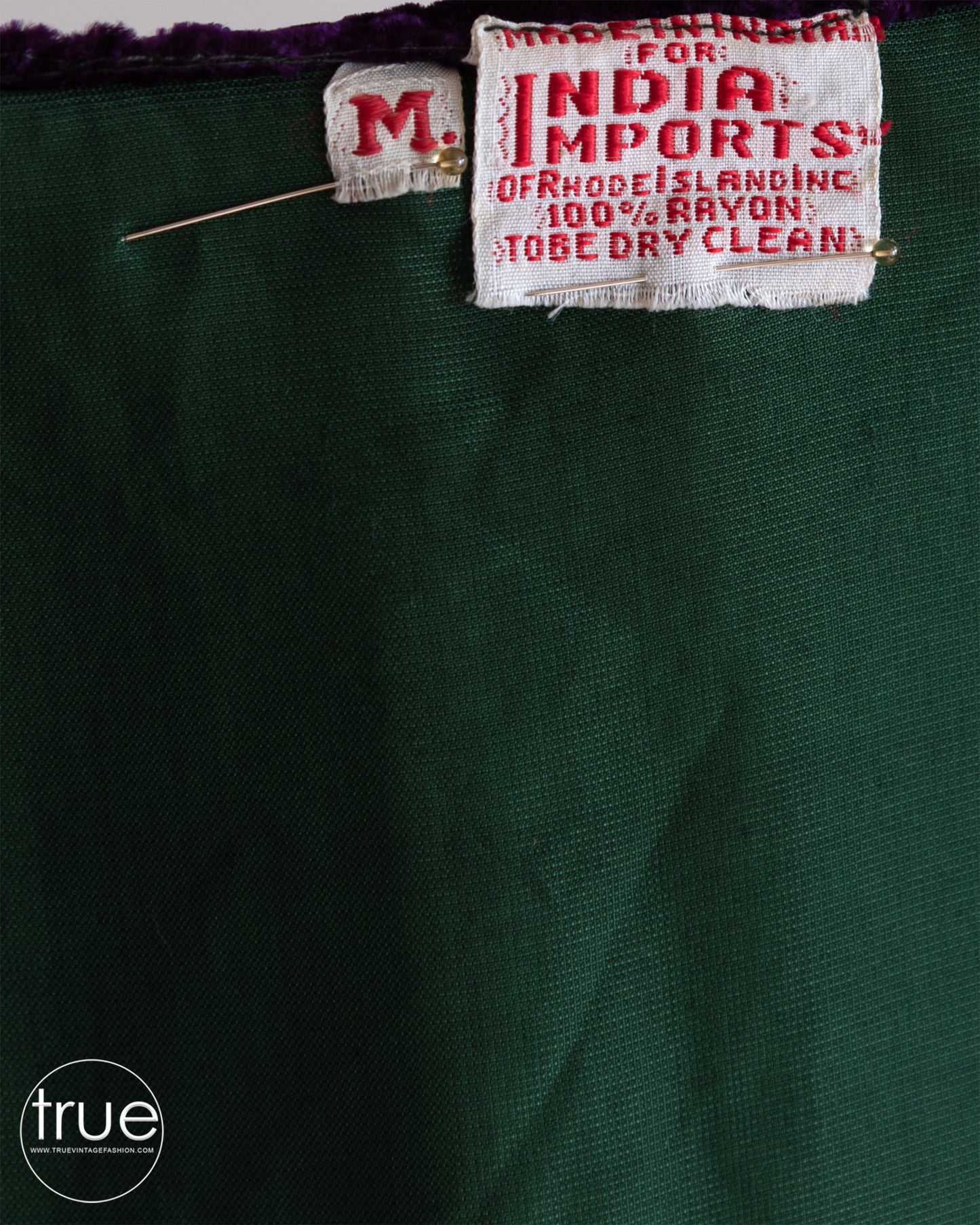 vintage 1970's cape ...rare India Imports of Rhode Island emerald & amethyst velvet hooded duster with bishop sleeves
